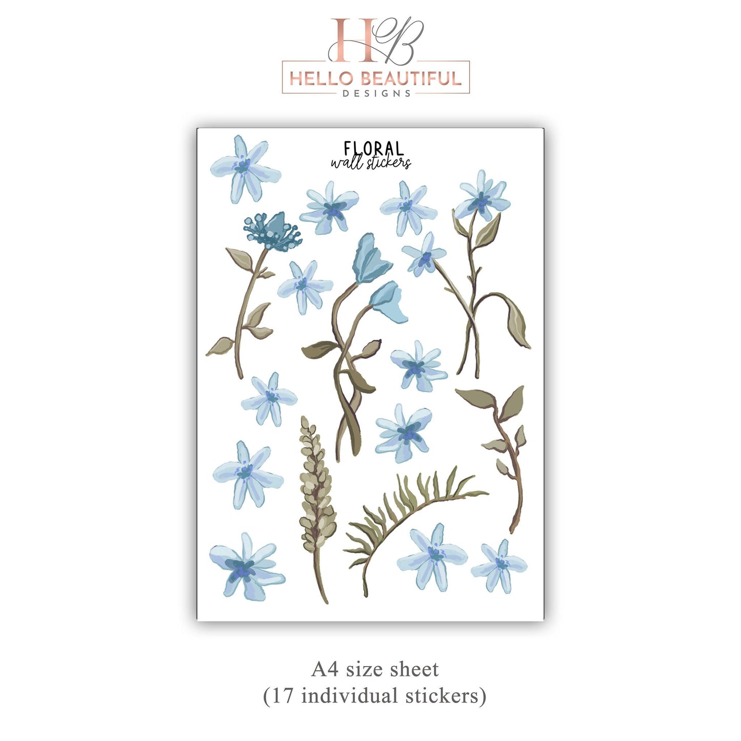 Blue Wildflower Nursery Wall Sticker Kids Room Flower Wall Stickers Nursery Decor Flower Wall Decal Floral Wall Decal Flowers Leaves Sticker