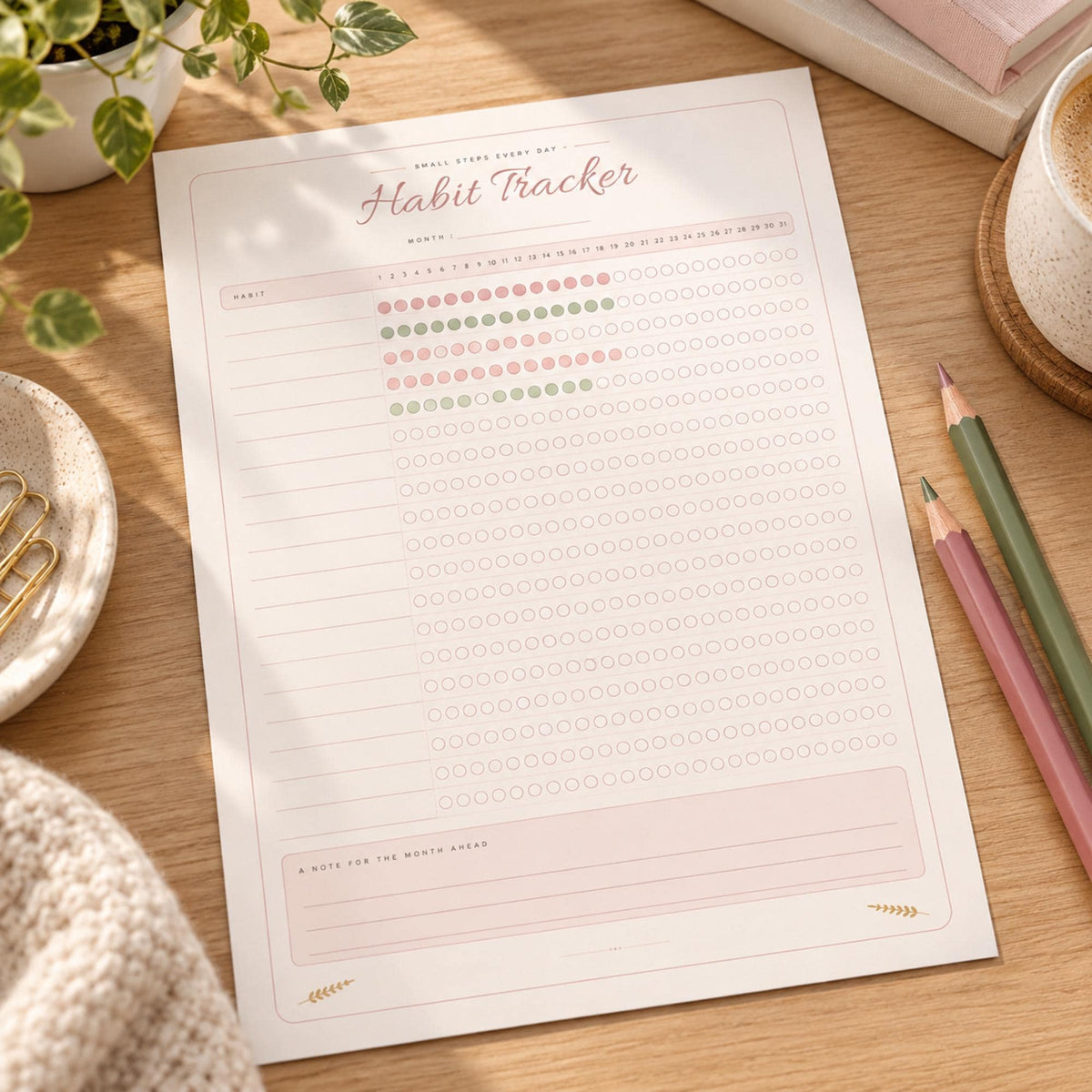 Undated Daily Planner Printable, Boho Weekly Planner, Monthly Overview, Habit Tracker, Goal Planner, Blush A4 A5 US Letter PDF
