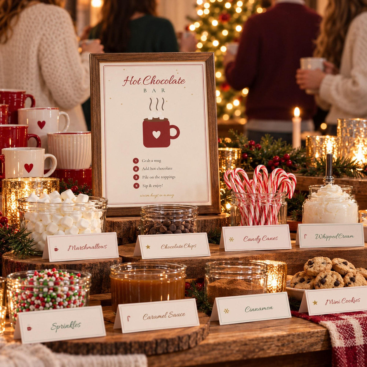 Hot Chocolate Bar Printables, Hot Cocoa Bar Sign, Topping Labels, Warm Wishes Favour Tags, Recipe Card, Christmas Party Decor