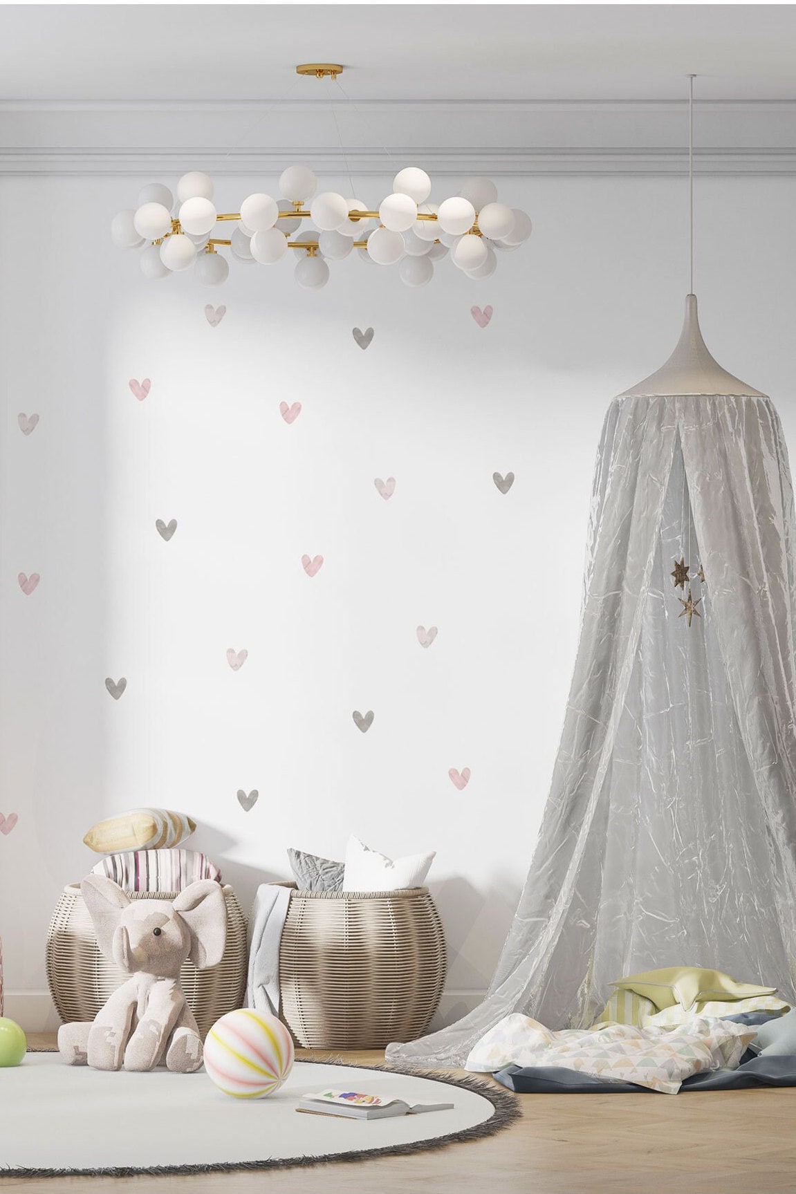 Pink Grey Watercolour Heart Wall Sticker Nursery Wall Sticker Girl Wall Sticker kid Room Nursery Wall Decal Girl Wallpaper Sticker Pink Girl