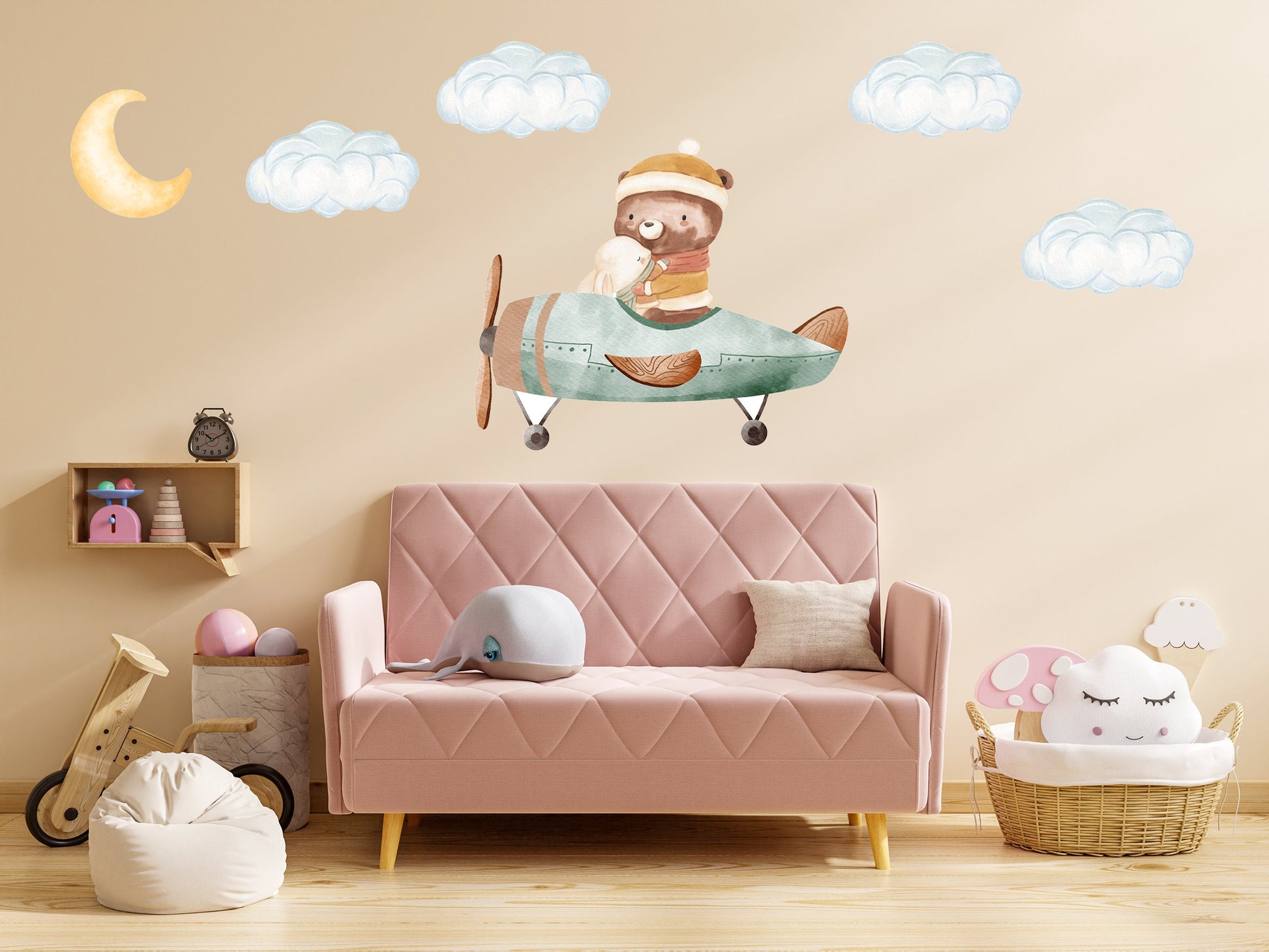 AirPlane Wall Decal Nursery Wall Sticker  Sky Sticker Bear Wall Decal Nursery Wall Decal