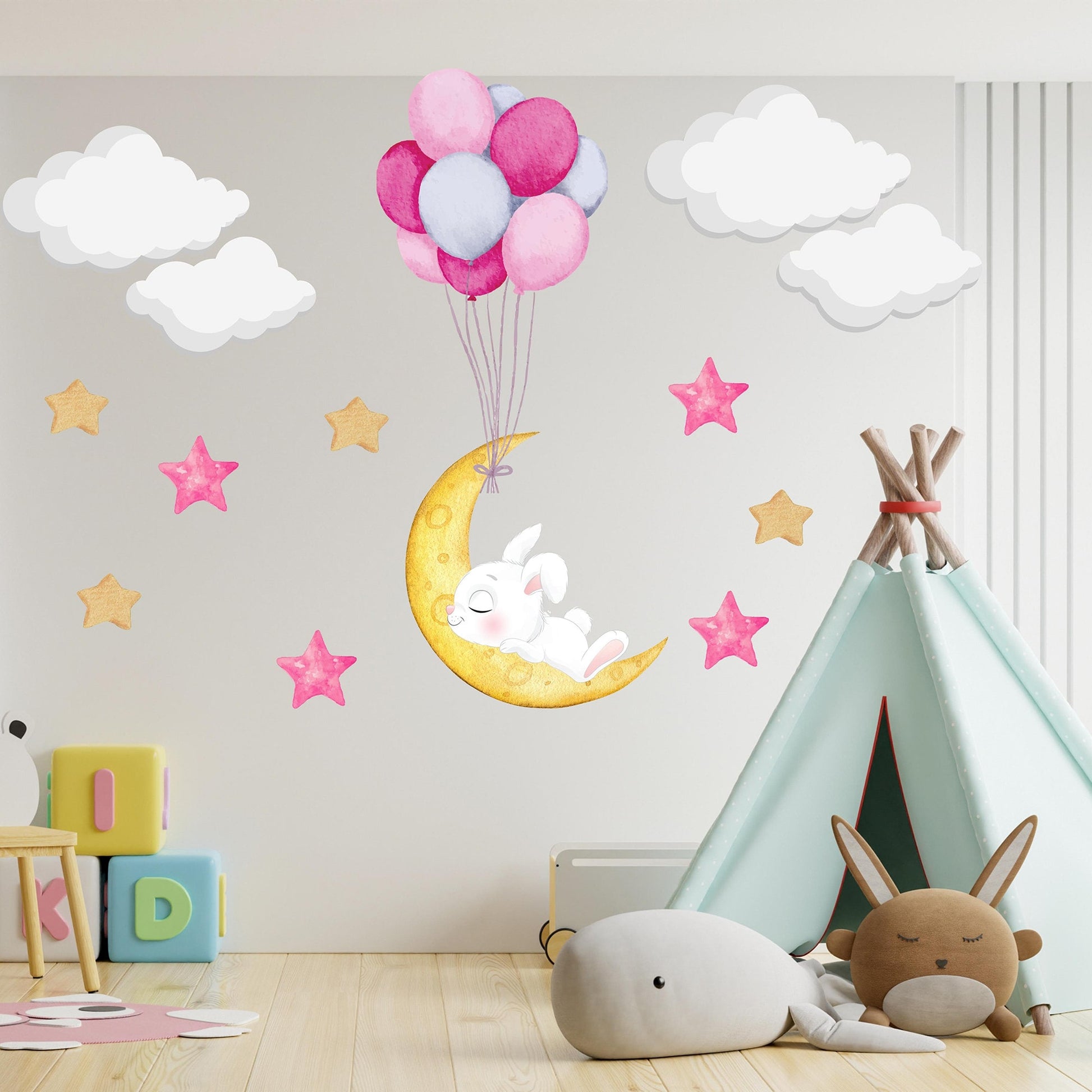 Sleeping Bunny Moon Wall Wall Decal Nursery Wall Decal Cute Bunny Wall Sticker