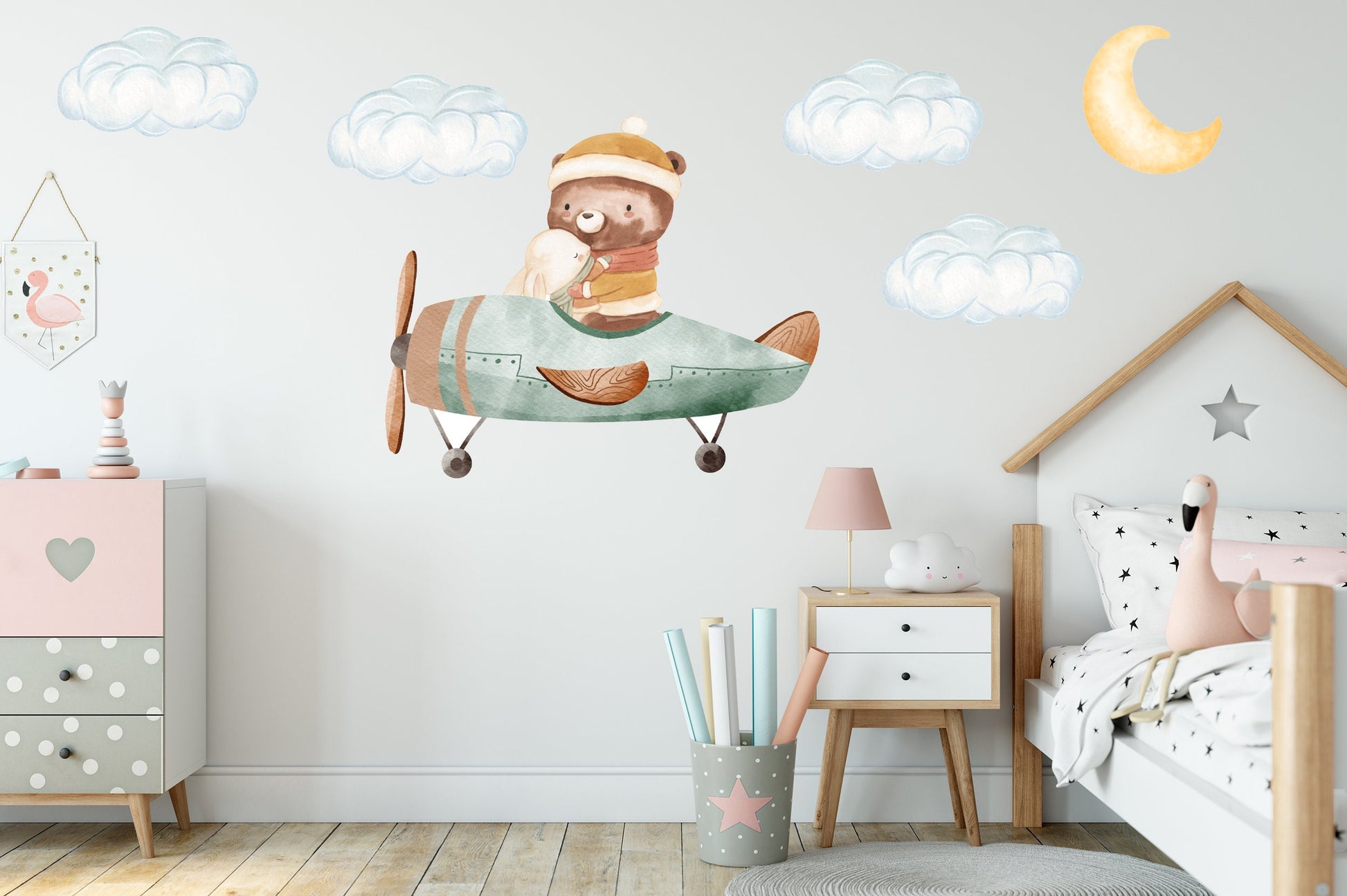 AirPlane Wall Decal Nursery Wall Sticker  Moon Cloud Wall Sticker