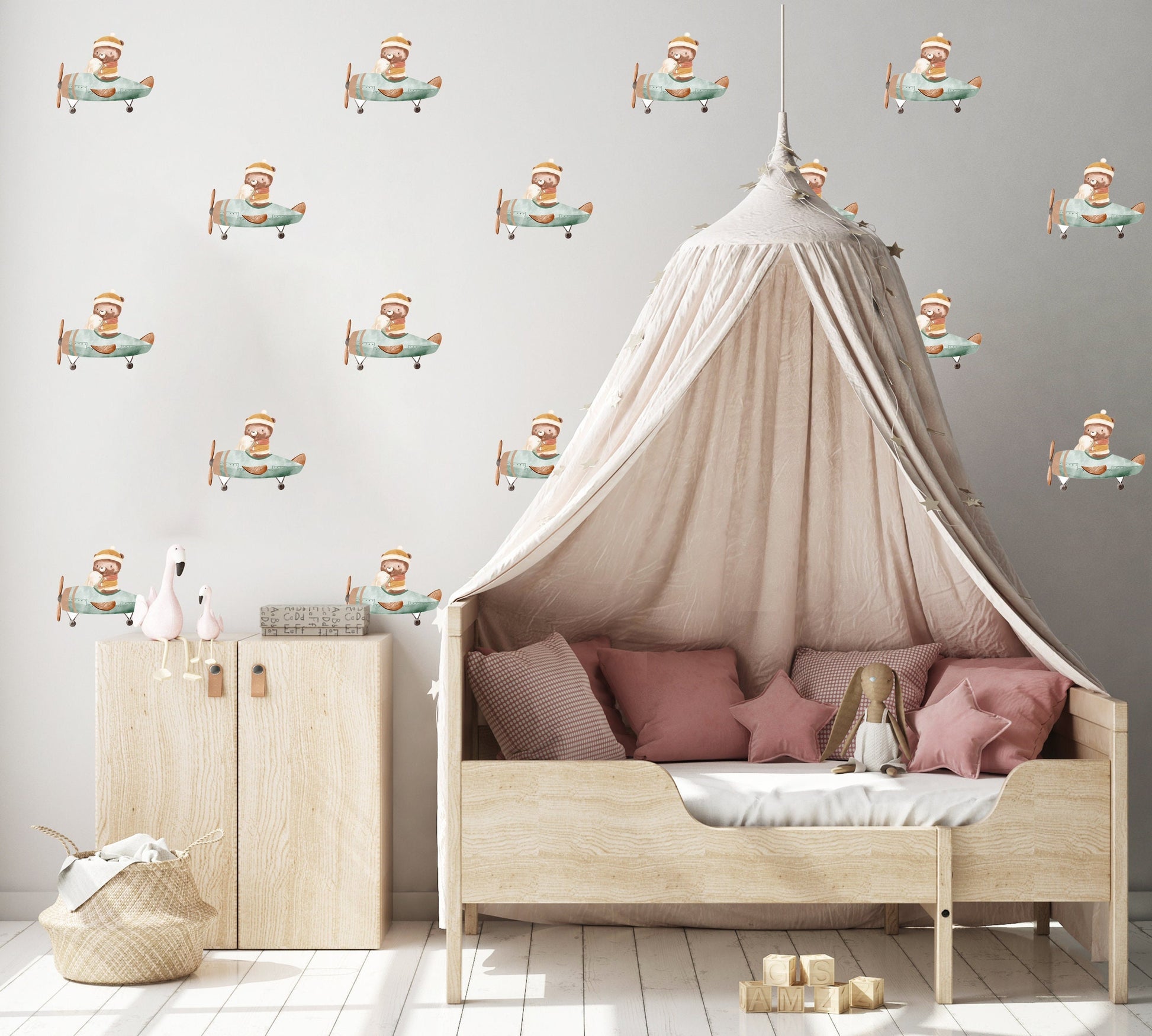 Airplane Wall Sticker Cute Bear Sticker Nursery Wall Sticker