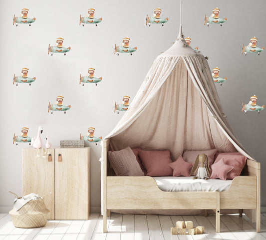 Airplane Wall Sticker Cute Bear Sticker Nursery Wall Sticker