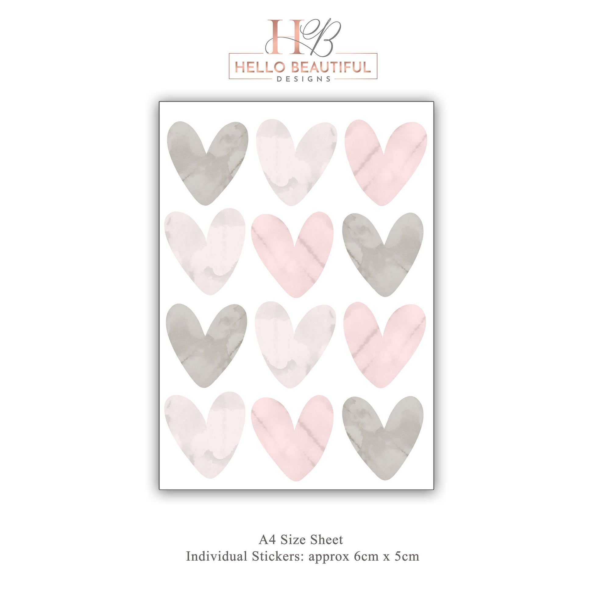 Pink Grey Watercolour Heart Decals Nursery Wall Sticker Girl Wall Sticker kid Room Nursery Wall Decal Girl Bedroom Decor Heart Wall Sticker
