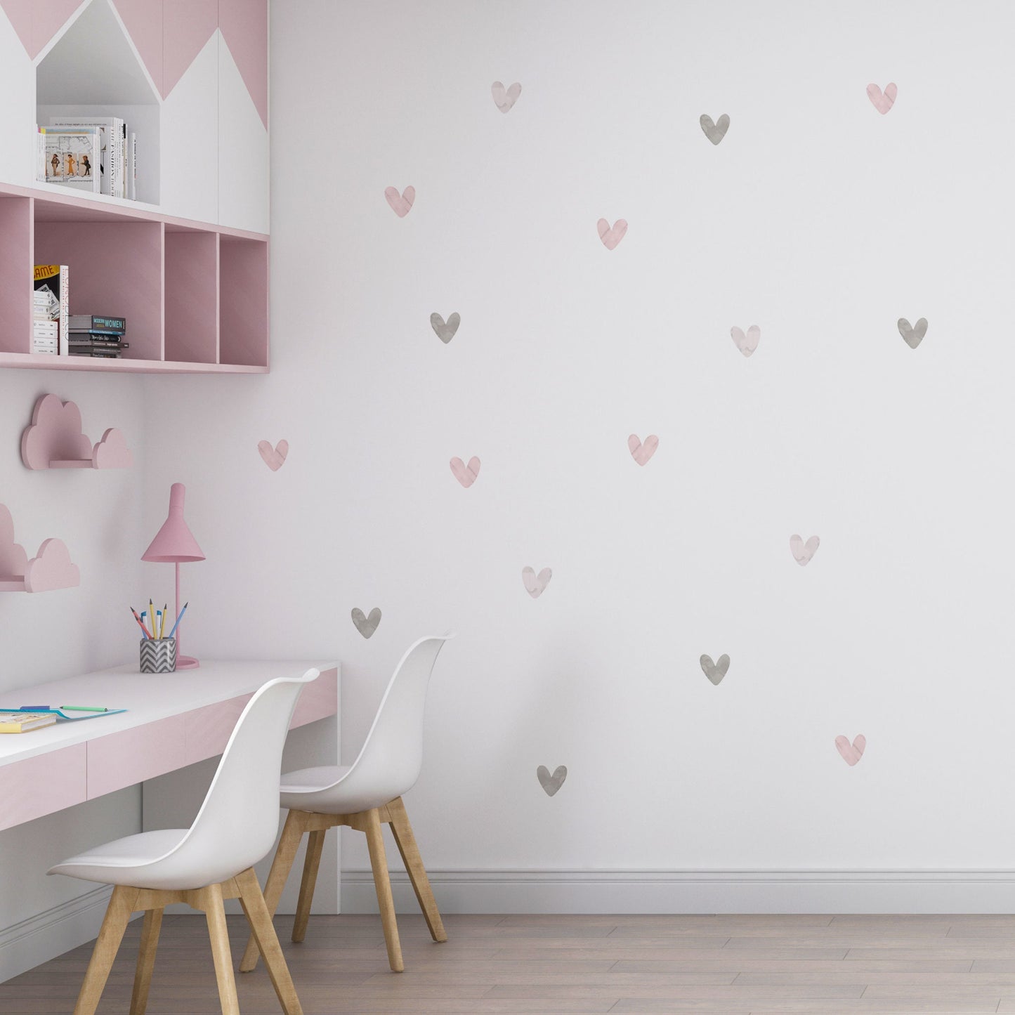 Pink Grey Watercolour Heart Wall Sticker  kid Room Nursery Wall Decal Girl