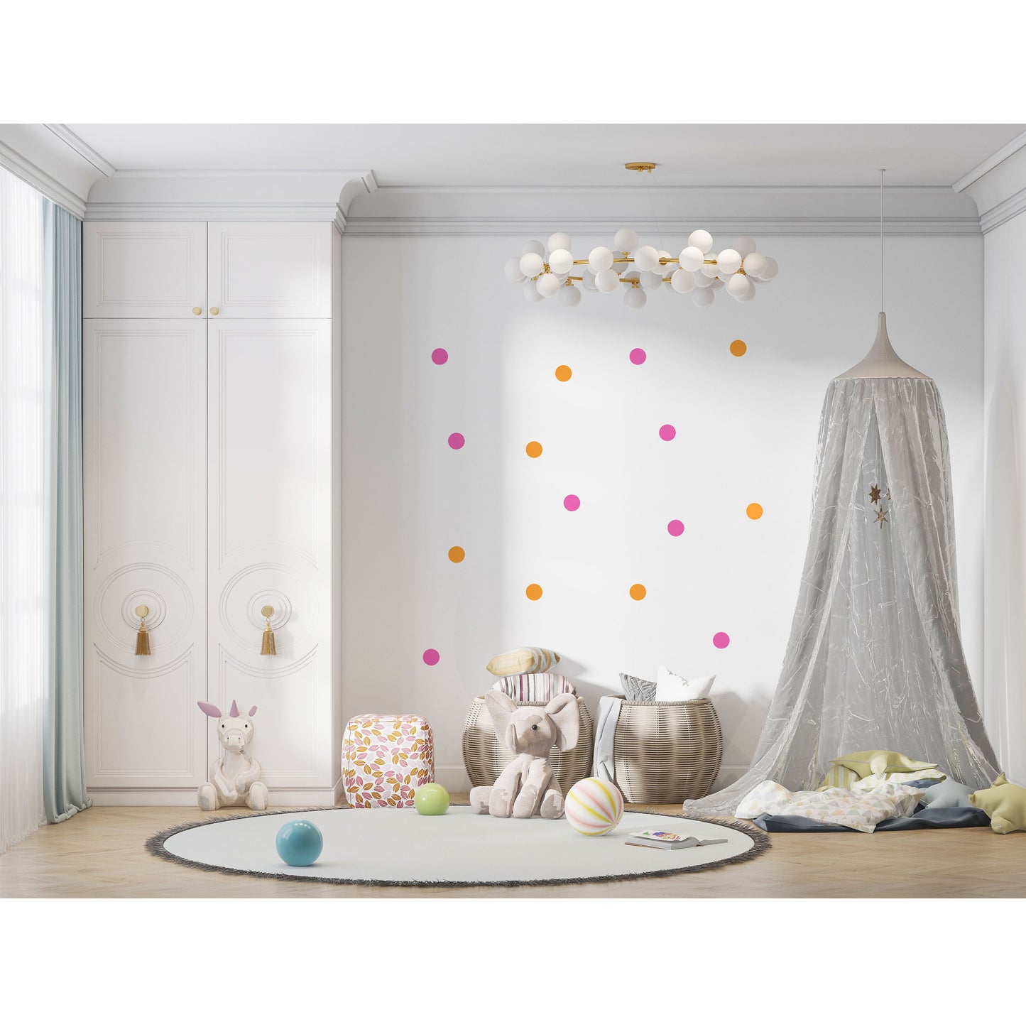 Pink and Orange Spots Wall Stickers, Reusable Boho Nursery Wall Decals, Children's Boho Wall Decor, Playroom Wall Stickers, Polka Dots