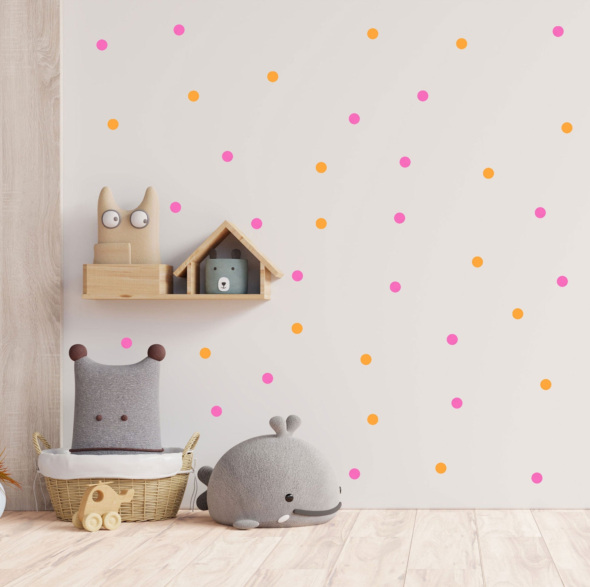 Pink and Orange Spots Wall Stickers, Reusable Boho Nursery Wall Decals, Children's Boho Wall Decor, Playroom Wall Stickers, Polka Dots