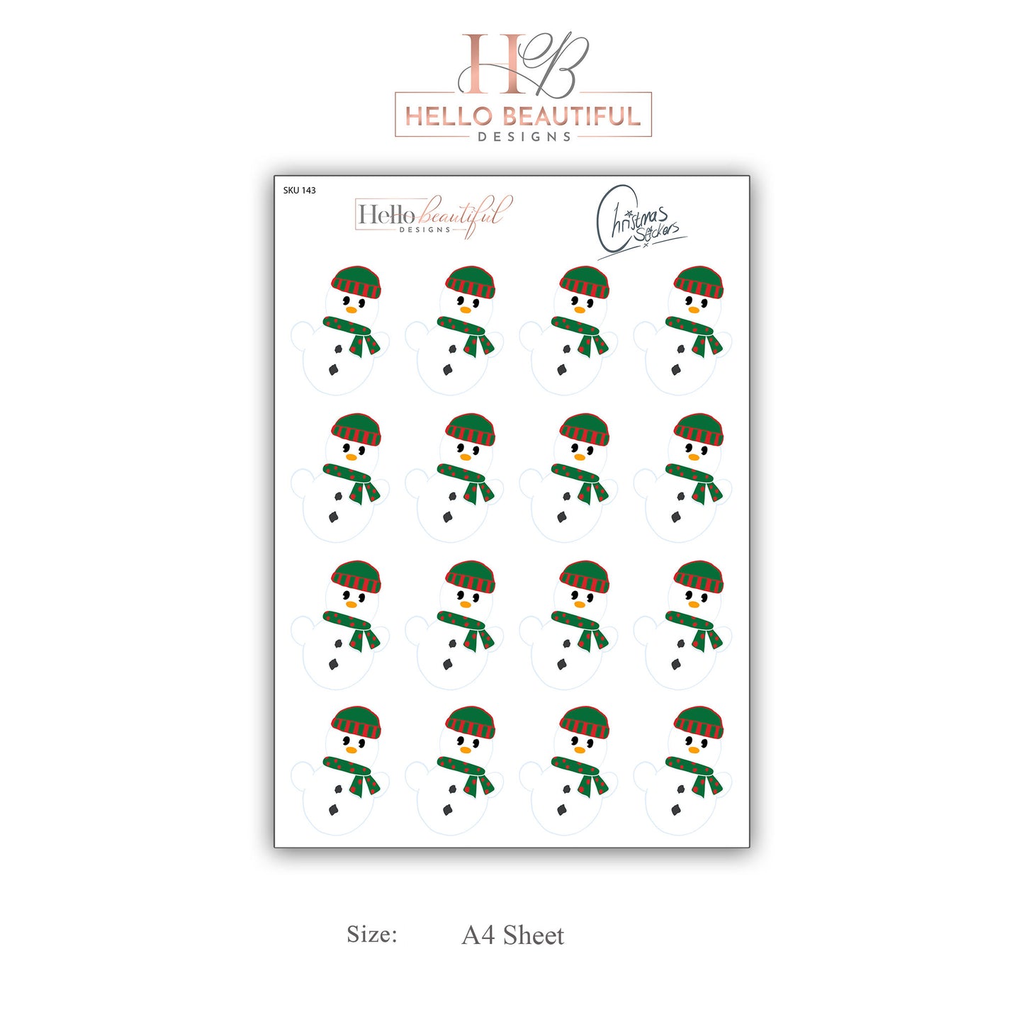 Christmas sticker sheet, Snowman, perfect for gift decorations and festive crafts