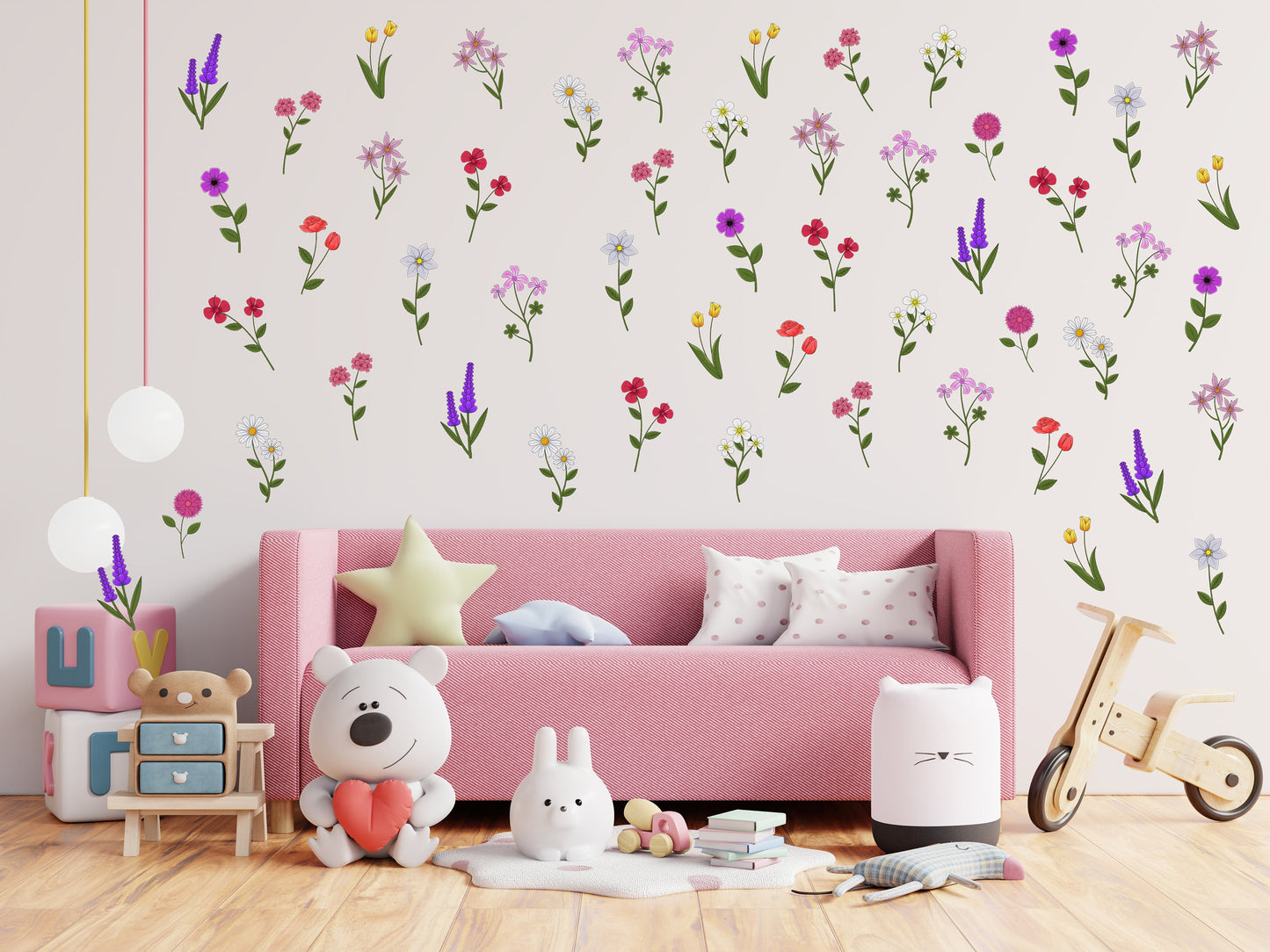 Girl Bedroom Decor Wildflower Decal Cute Nursery Wall Sticker Flower Decal
