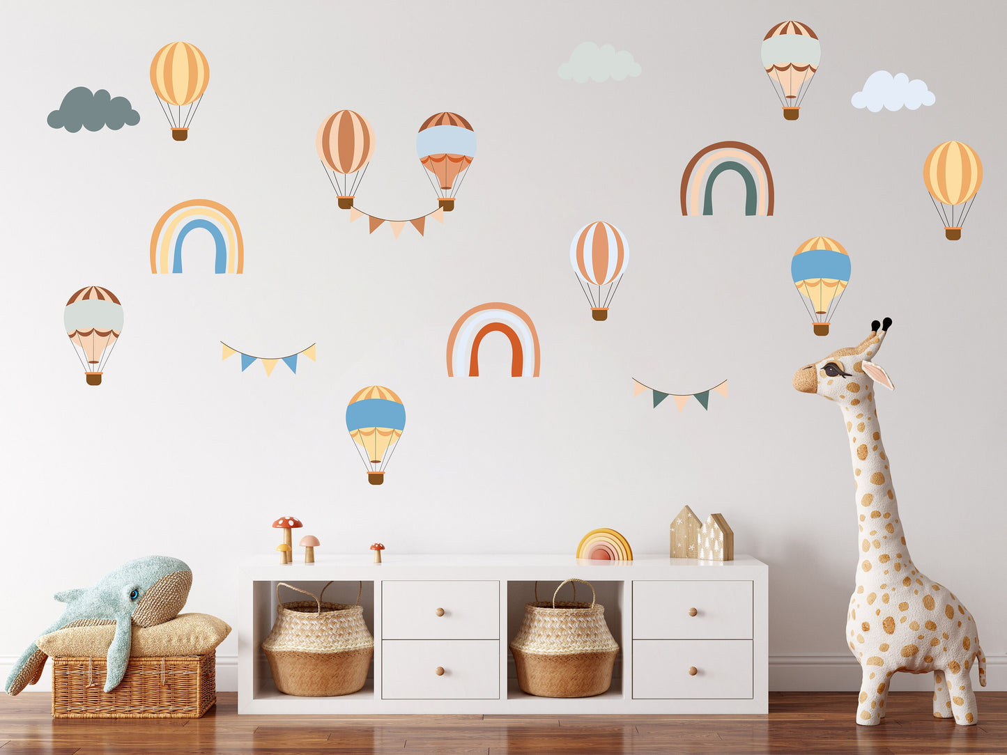 Wall Sticker Hot Air Balloon Decal Cute Nursery Decor Rainbow Playroom