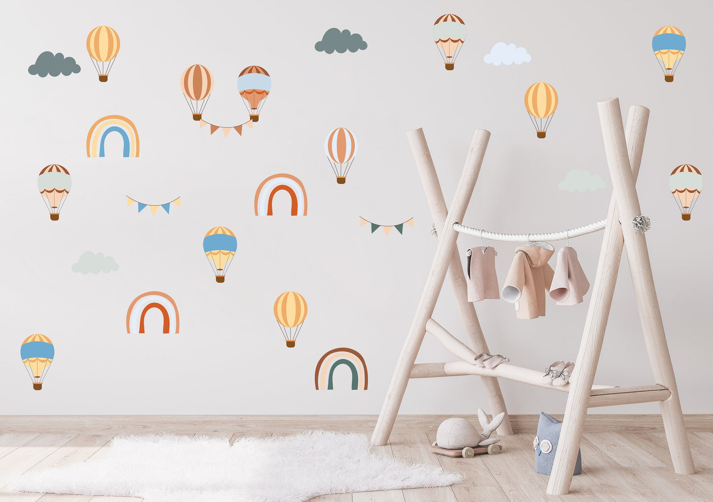 Hot Air Balloon Wall Stickers Rainbow Decal Hot Air  Nursery Decor Rainbow Playroom