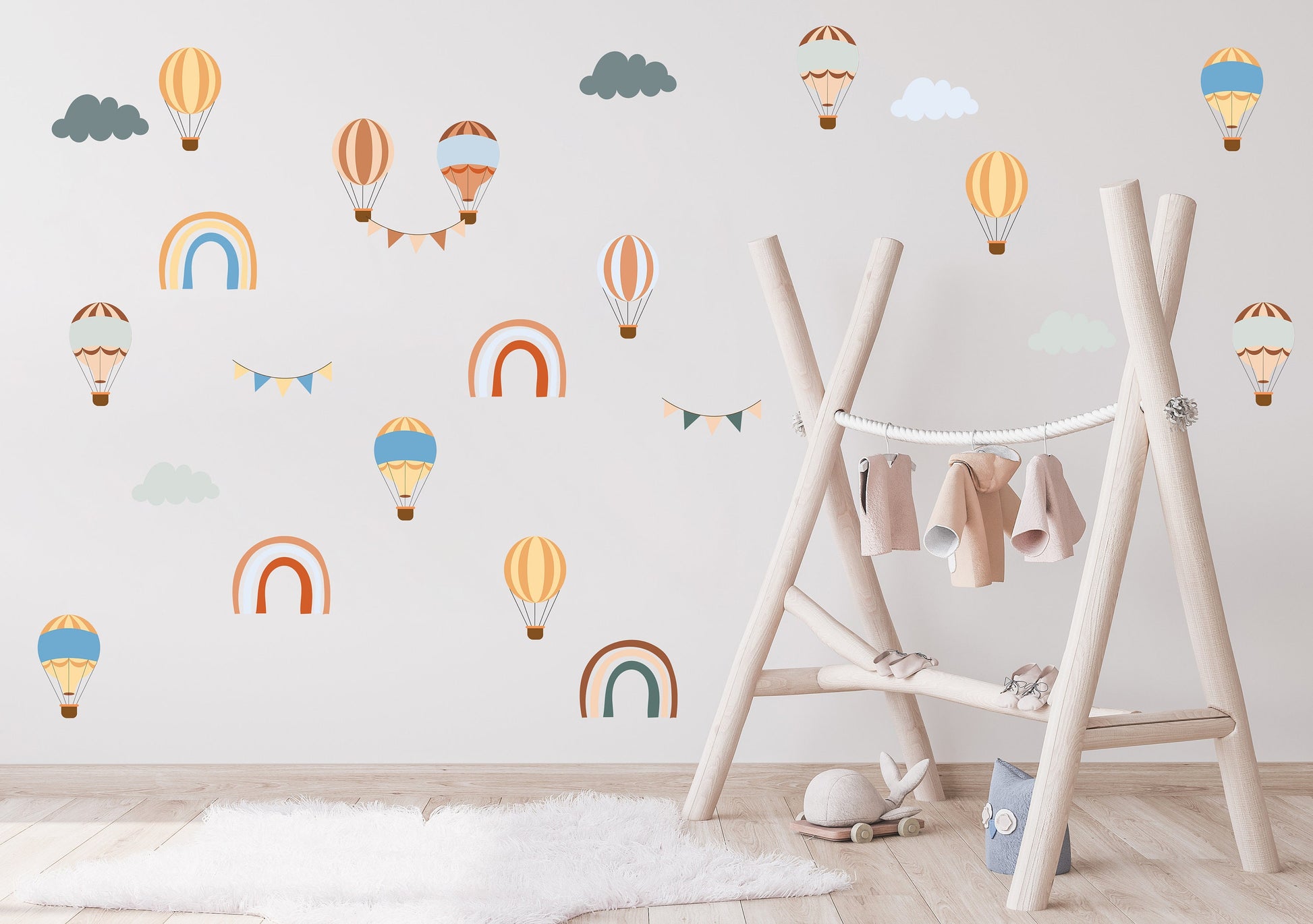 Hot Air Balloon Wall Stickers Rainbow Decal Hot Air  Nursery Decor Rainbow Playroom