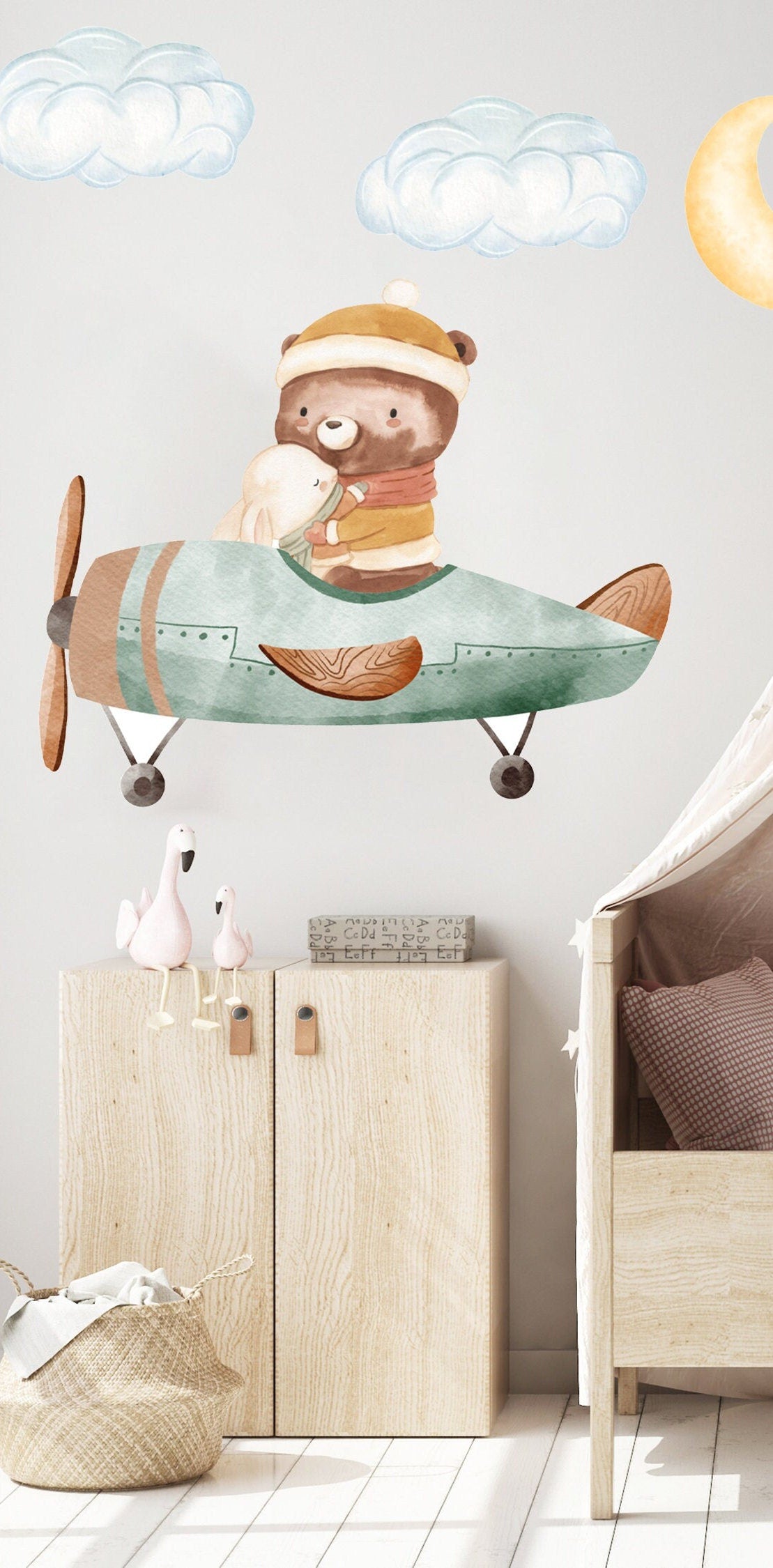 AirPlane Wall Decal Nursery Wall Sticker  Moon Cloud Wall Sticker Playroom