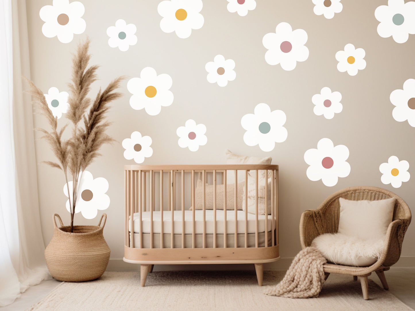 Daisy Wall Decal Mix Sizes Boho Floral Decor Flower Wall Stickers Kids Room