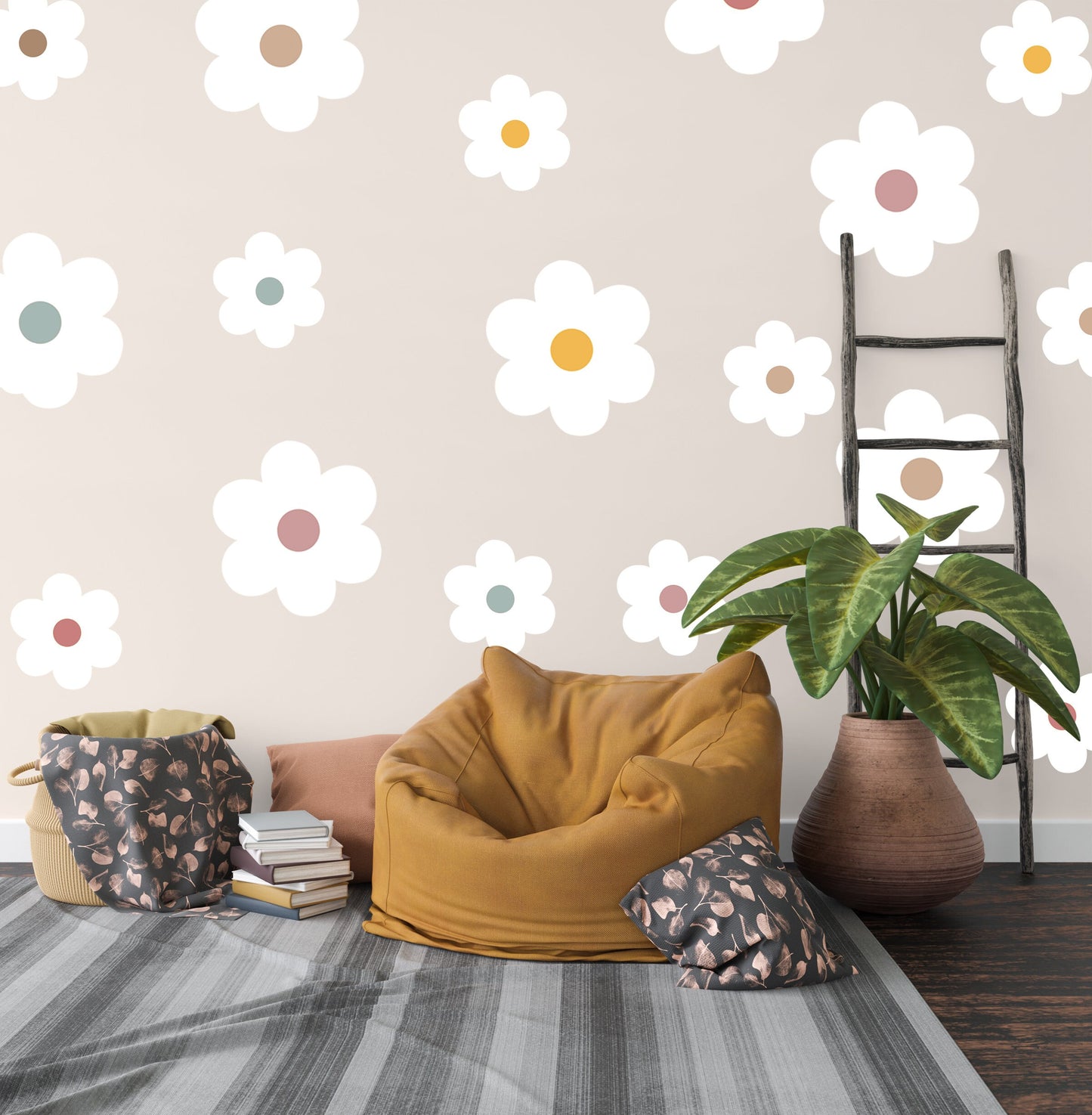 Daisy Wall Decal  Floral Decor Flower Wall Room Decor Neutral  Decor Boho Pastel  Decals
