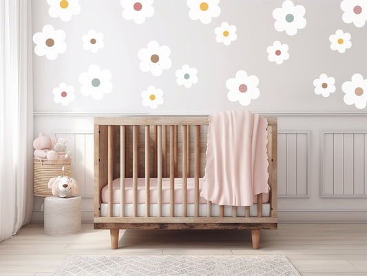 Kids Room Decor Neutral Boho Nursery Decor Boho Pastel Daisy Flower Decals