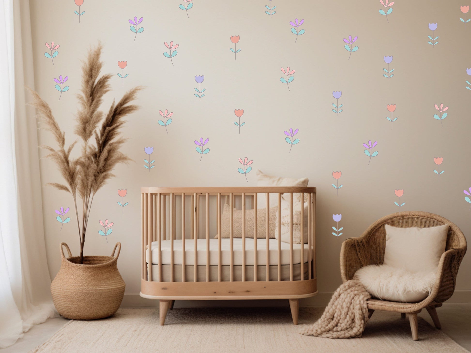 Wild Meadow Flower Wall Sticker Wildflower Nursery Decor Floral Wall Decal Girl Bedroom Decor Boho Wild Flower Wall Art Large Wall Sticker