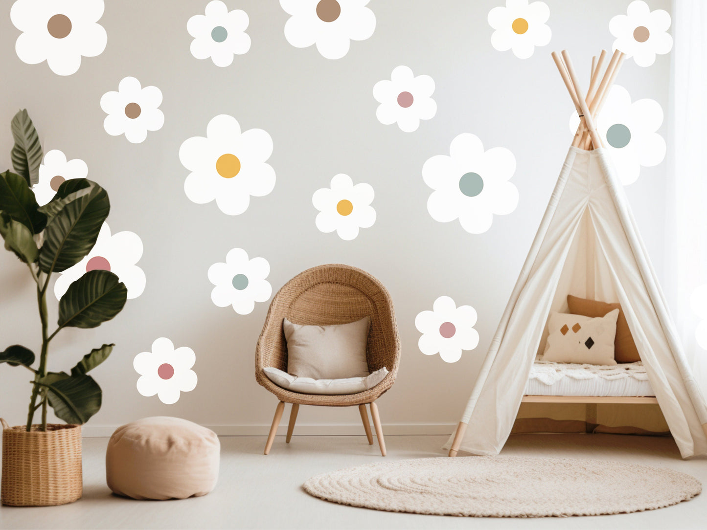 Daisy Wall Decal Mix Sizes Boho Floral Decor Boho Pastel Daisy Flower Decals