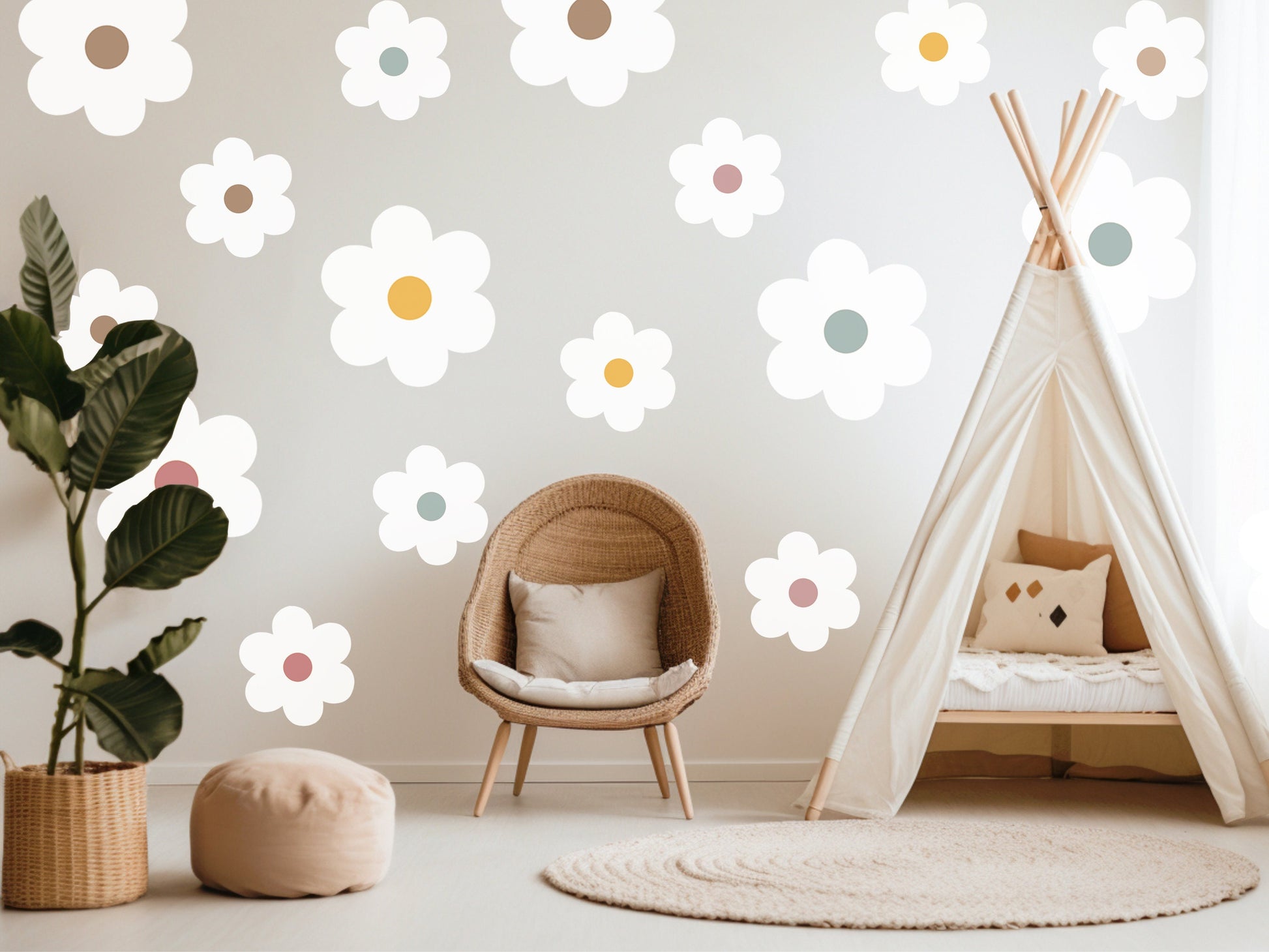 Daisy Wall Decal Mix Sizes Boho Floral Decor Boho Pastel Daisy Flower Decals