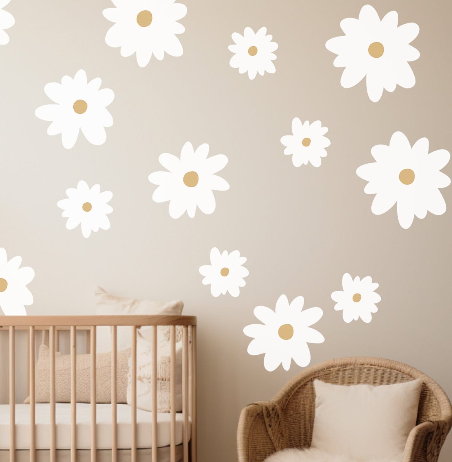 White Daisy Wall Stickers Flower Nursery Decor Girl Bedroom Wall Decals