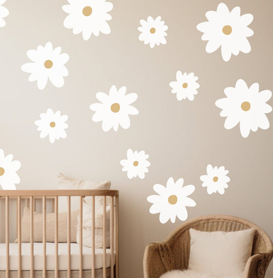 White Daisy Wall Stickers Flower Nursery Decor Girl Bedroom Wall Decals