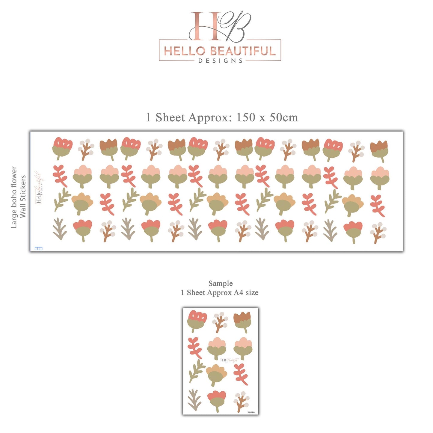 Boho Floral Flower Wall Stickers: Nursery & Kids Room Decor for girls and boys