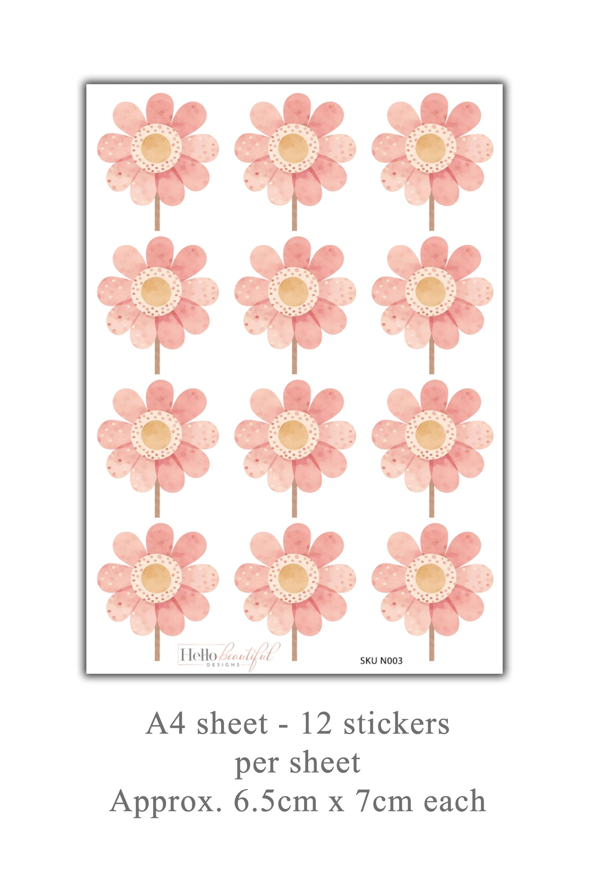 Boho Flower Nursery Wall Stickers, Pink Floral Decals, Girls Room Decor (A4 Sample)