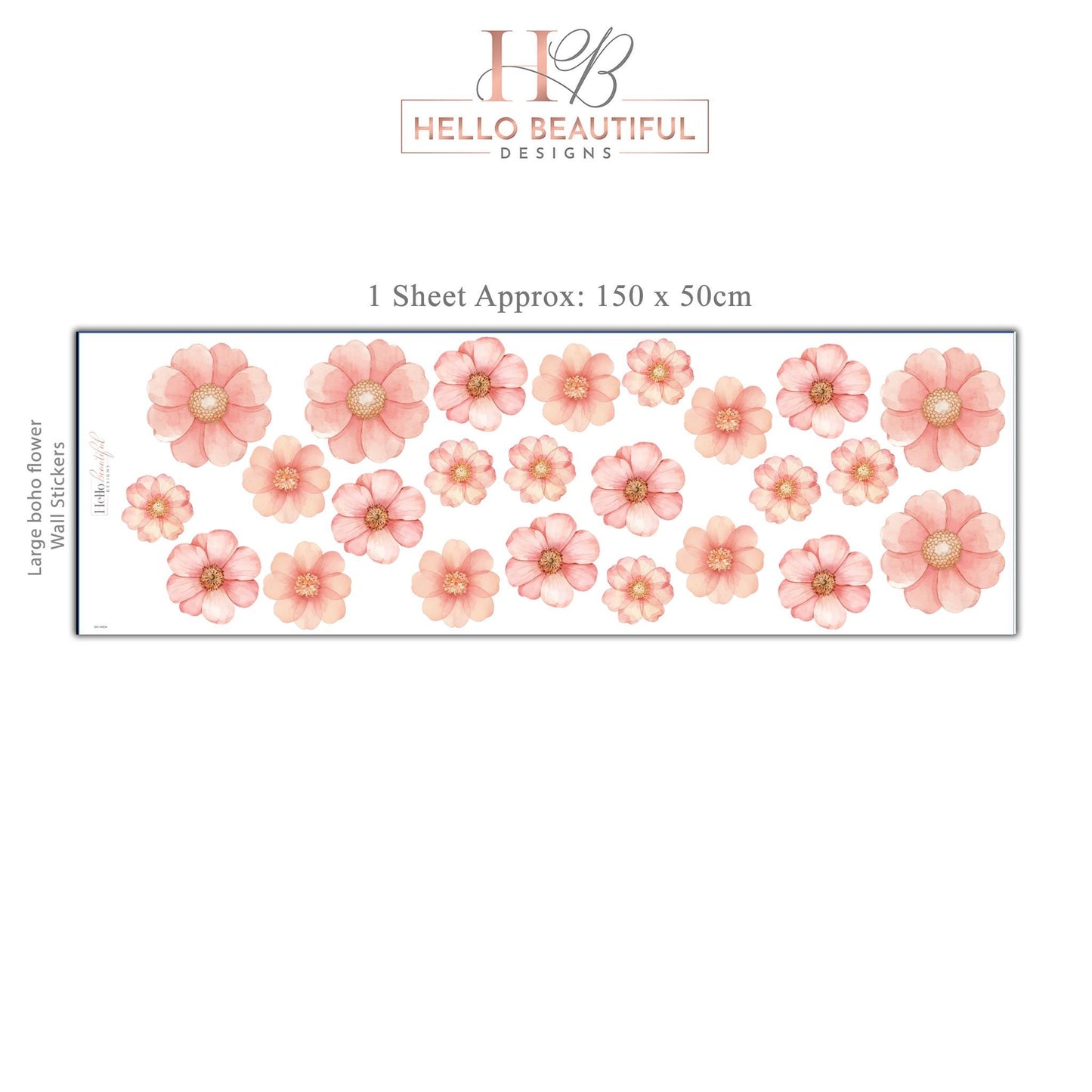 Pink Floral Wall Stickers, Watercolor Flower Decals, Girls Nursery Decor