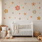 Boho Flower Wall Stickers Set, Nursery Wall Decals, Neutral Floral Wall Decor, Girls Bedroom Stickers, Peel and Stick Wall Art
