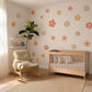 Boho Flower Wall Stickers Set, Nursery Wall Decals, Neutral Floral Wall Decor, Girls Bedroom Stickers, Peel and Stick Wall Art