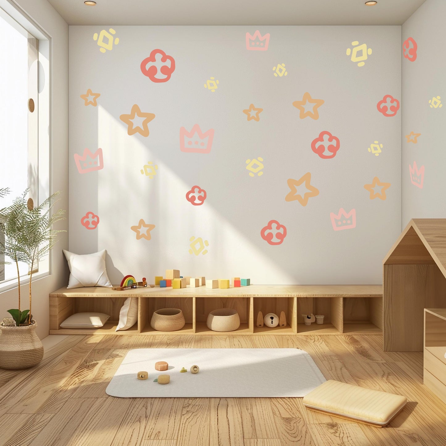 Boho Princess Wall Stickers, Crown & Star Nursery Decor, Girls Bedroom Wall Decals, Neutral Boho Nursery Stickers, Peel and Stick Wall Art
