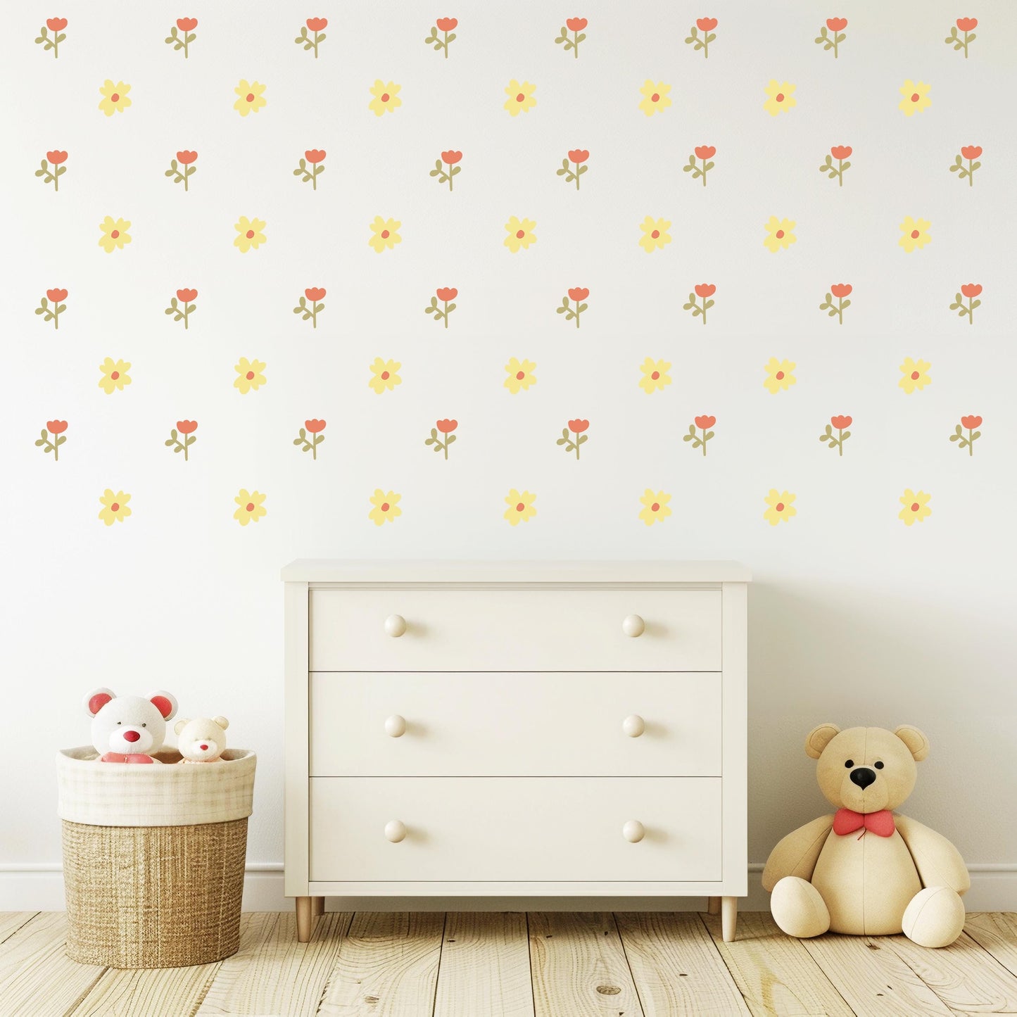 Yellow Flower Wall Decals for Nursery, Boho Floral Wall Stickers, Neutral Girls Bedroom Decor, Peel and Stick Nursery Decals