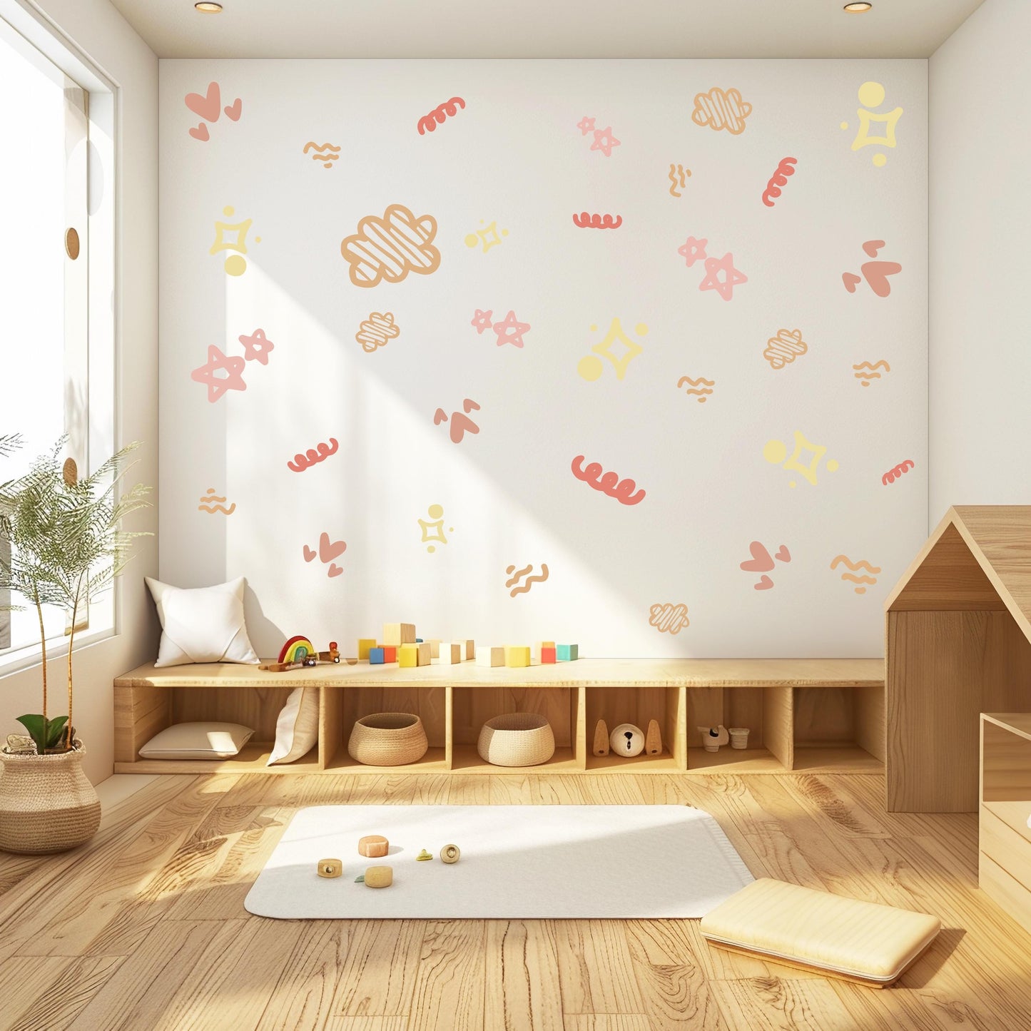 Boho Abstract Wall Decals for Nursery, Neutral Kids Room Stickers, Modern Peel and Stick Wall Decor, Playroom Wall Decals