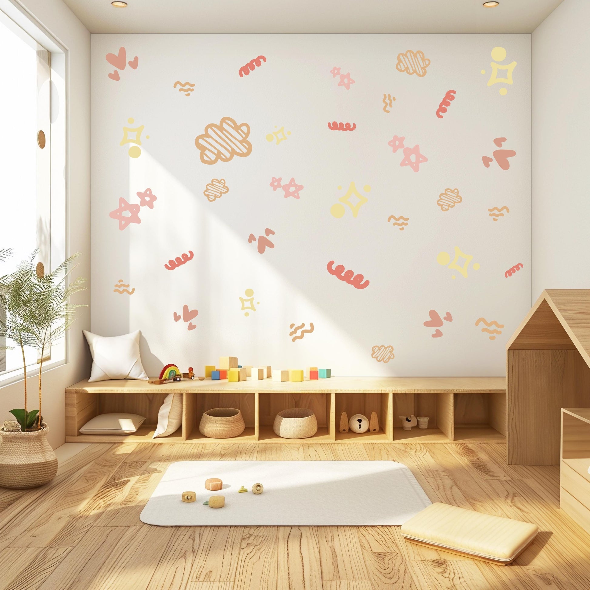 Boho Abstract Wall Decals for Nursery, Neutral Kids Room Stickers, Modern Peel and Stick Wall Decor, Playroom Wall Decals