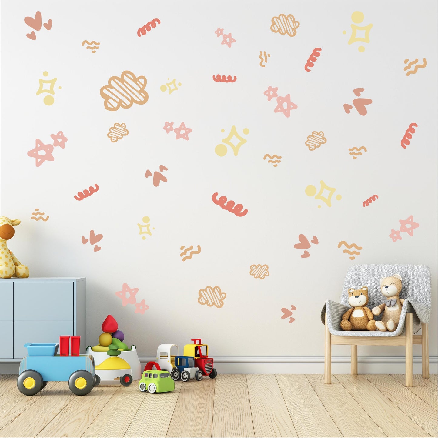 Boho Abstract Wall Decals for Nursery, Neutral Kids Room Stickers, Modern Peel and Stick Wall Decor, Playroom Wall Decals