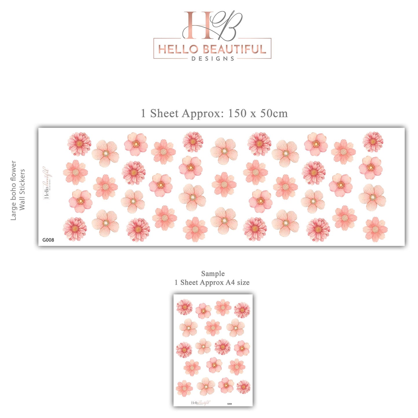 Pink Flower Wall Stickers, Floral Nursery Wall Decals, Boho Girls Bedroom Decor, Peel and Stick Flowers, Pink Nursery Decor