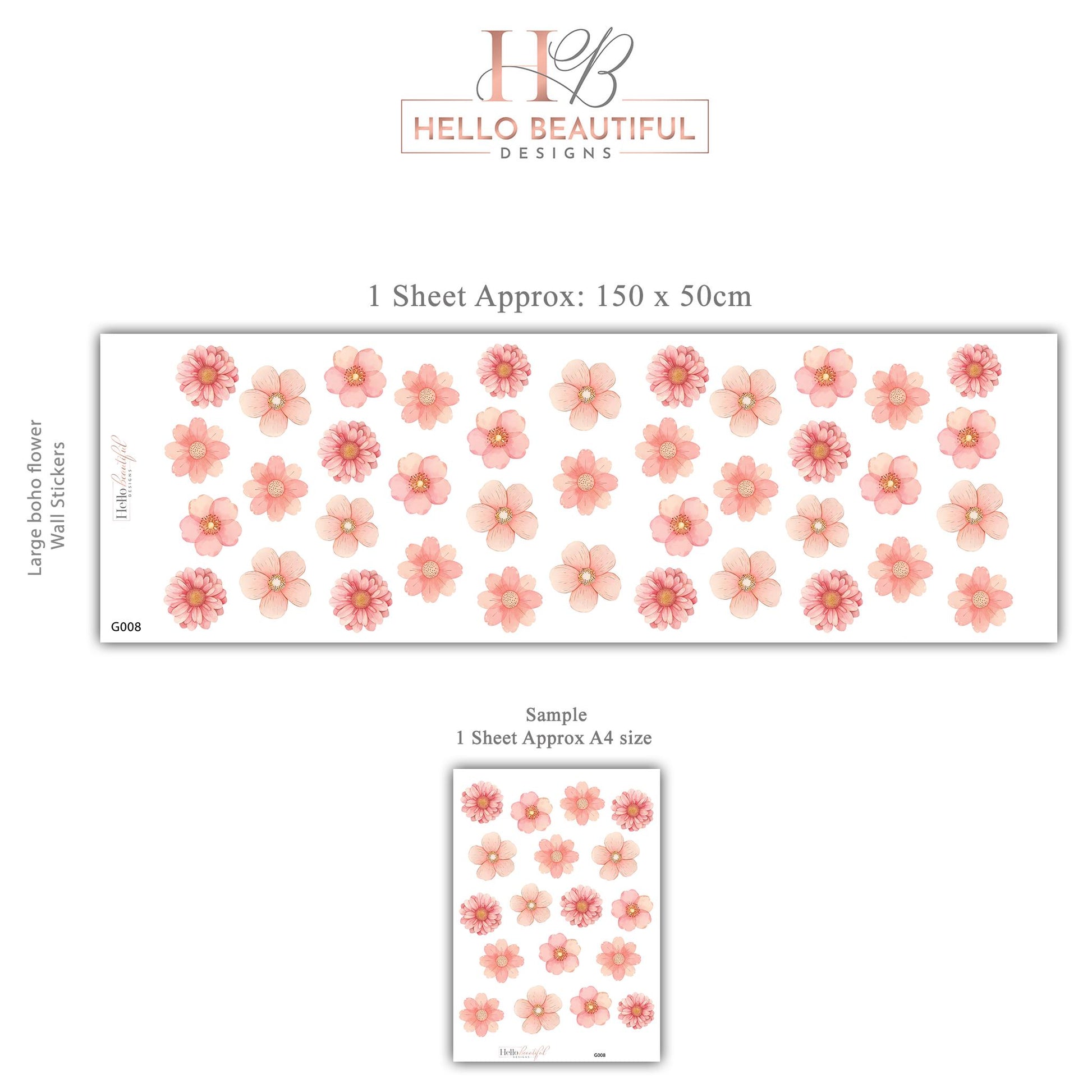 Pink Flower Wall Stickers, Floral Nursery Wall Decals, Boho Girls Bedroom Decor, Peel and Stick Flowers, Pink Nursery Decor