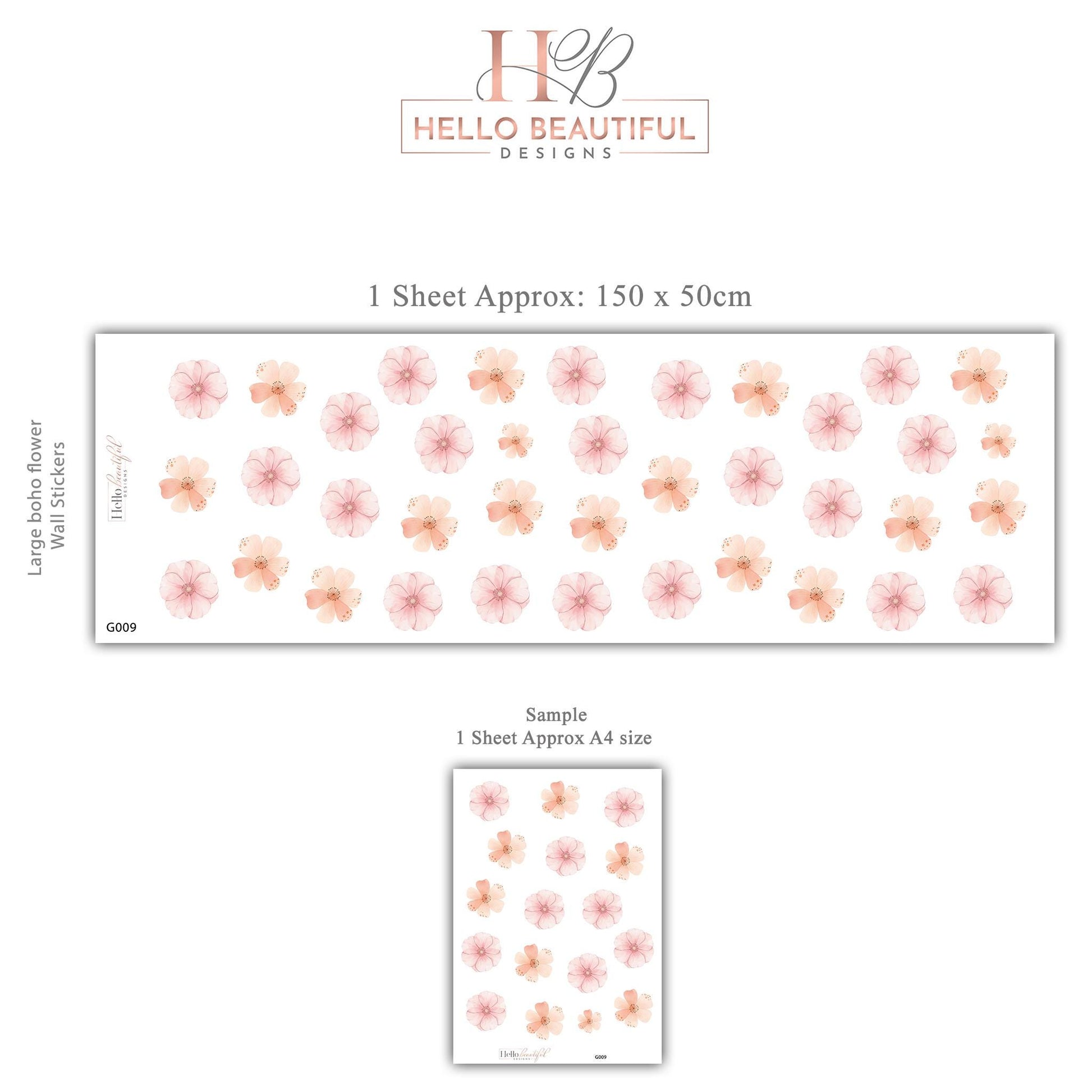 Pink Floral Wall Stickers, Boho Nursery Wall Decals, Peel and Stick Flowers, Girls Bedroom Decor, Soft Pink Nursery Decor