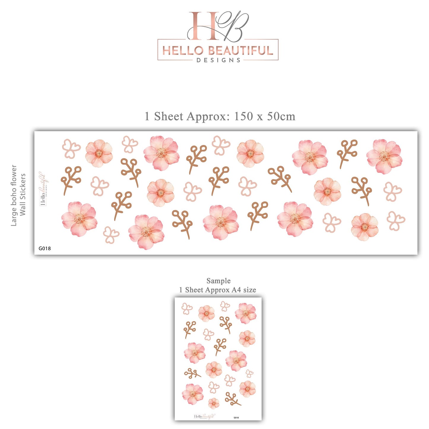 Pink Floral Wall Stickers for Girls Bedroom, Boho Nursery Wall Decals, Flower Wall Decor, Neutral Nursery Stickers, Peel and Stick Flowers