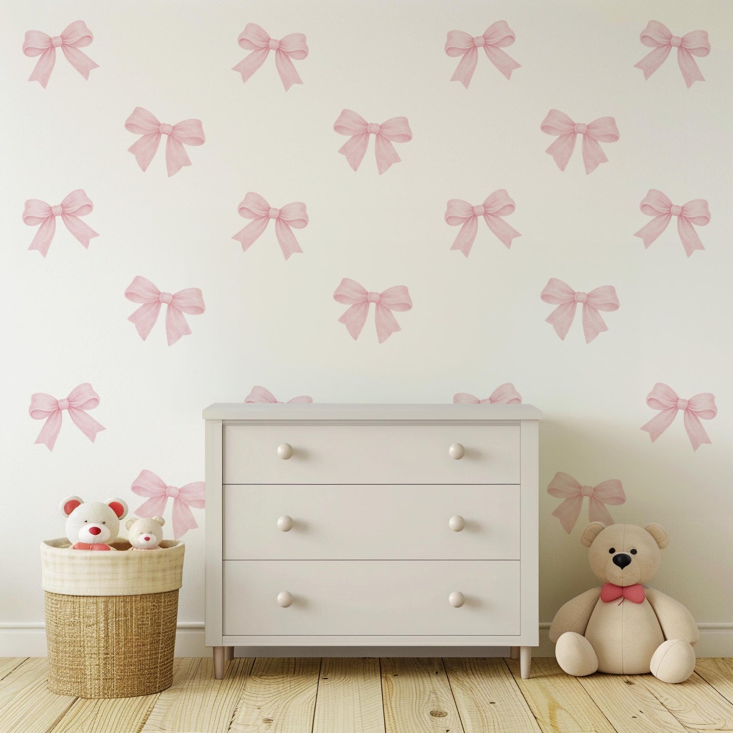 Pink Bow Wall Stickers for Girls Bedroom, Coquette Nursery Wall Decals, Bow Wall Decor, Baby Girl Nursery Stickers, Peel and Stick Bows