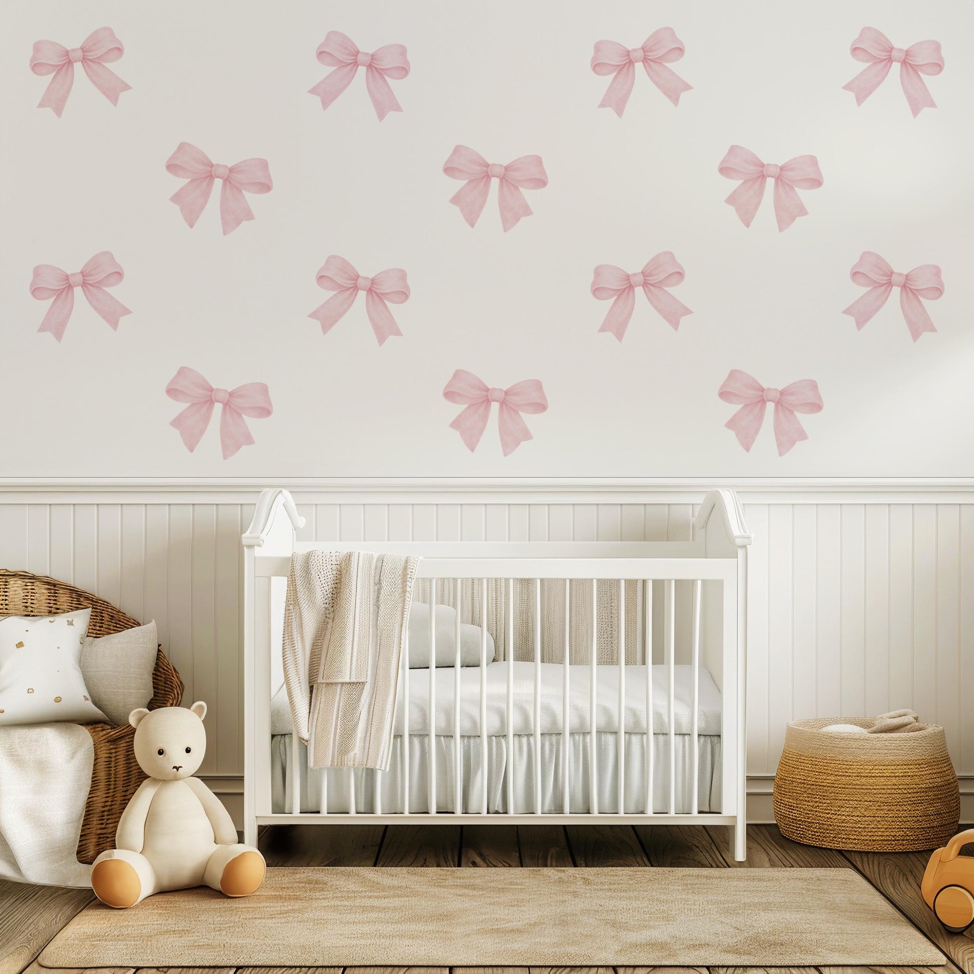 Pink Bow Wall Stickers for Girls Bedroom, Coquette Nursery Wall Decals, Bow Wall Decor, Baby Girl Nursery Stickers, Peel and Stick Bows