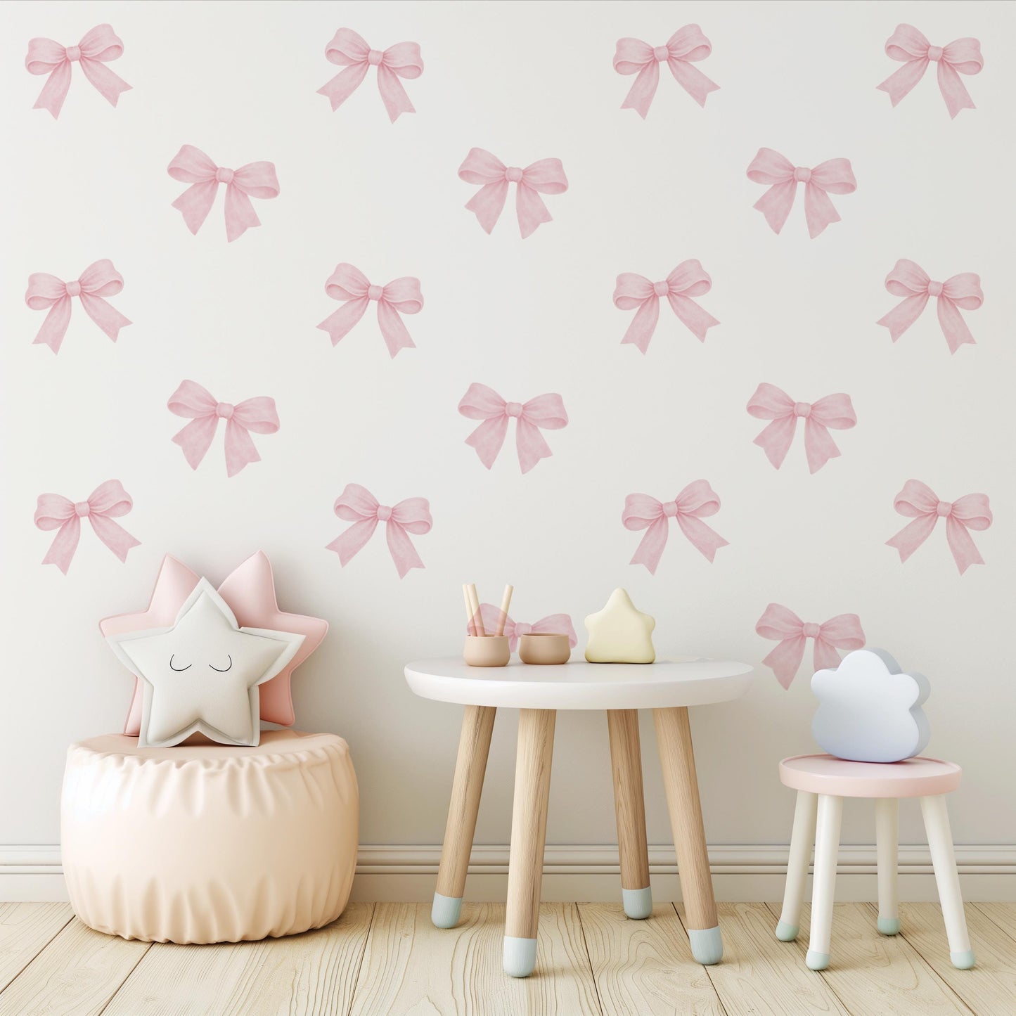 Pink Bow Wall Stickers for Girls Bedroom, Coquette Nursery Wall Decals, Bow Wall Decor, Baby Girl Nursery Stickers, Peel and Stick Bows