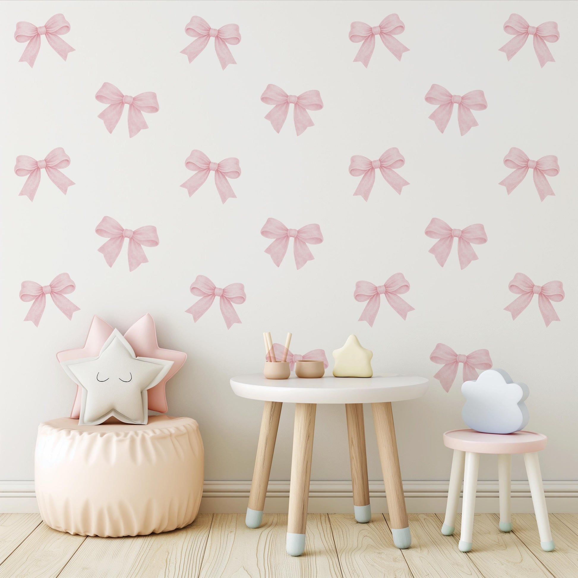 Pink Bow Wall Stickers for Girls Bedroom, Coquette Nursery Wall Decals, Bow Wall Decor, Baby Girl Nursery Stickers, Peel and Stick Bows