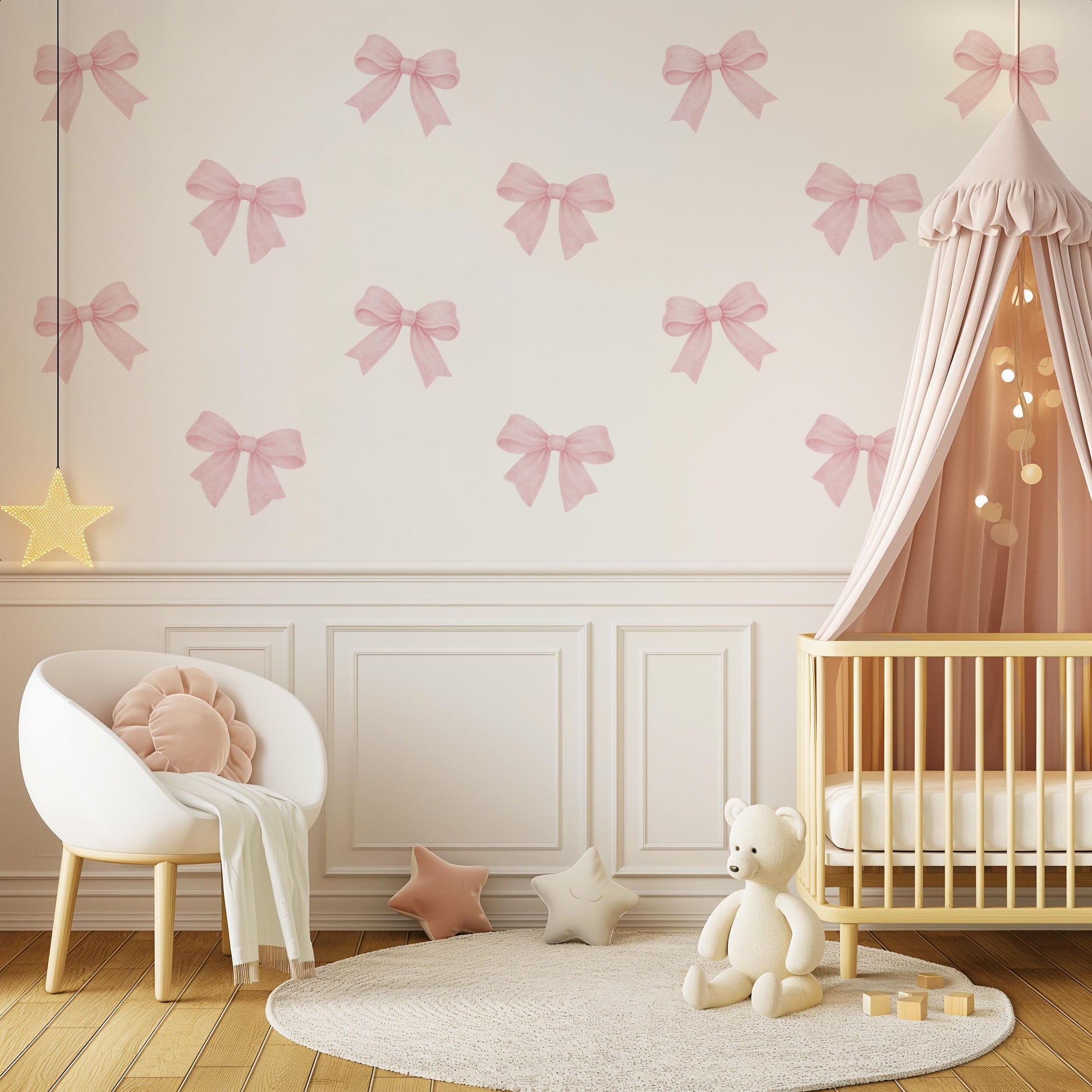 Pink Bow Wall Stickers for Girls Bedroom, Coquette Nursery Wall Decals, Bow Wall Decor, Baby Girl Nursery Stickers, Peel and Stick Bows