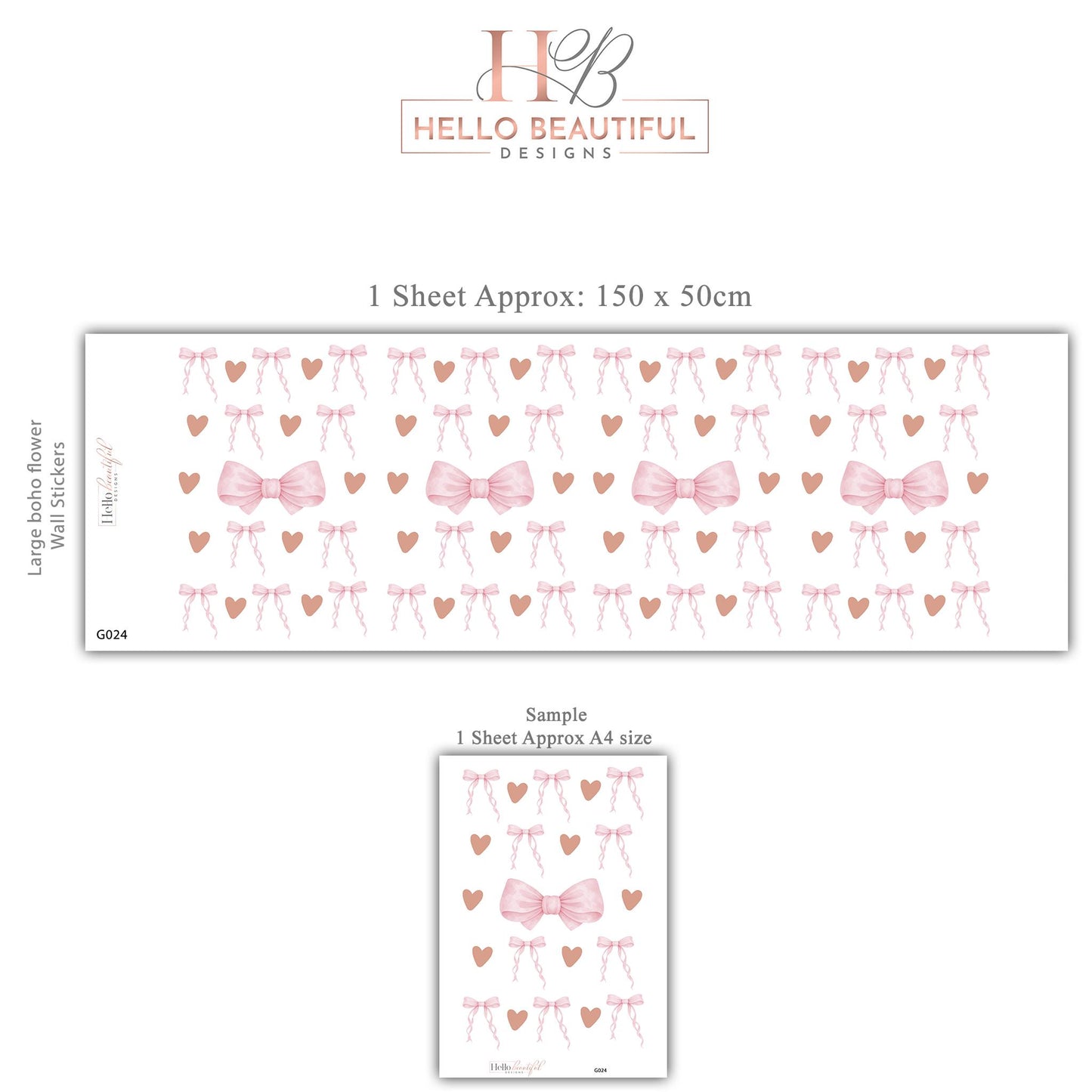 Pink Bow and Heart Wall Stickers, Coquette Nursery Decor, Baby Girl Wall Decals, Soft Pink Nursery Stickers, Peel and Stick Bow Decals