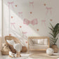 Pink Bow and Heart Wall Stickers, Coquette Nursery Decor, Baby Girl Wall Decals, Soft Pink Nursery Stickers, Peel and Stick Bow Decals