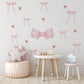 Pink Bow and Heart Wall Stickers, Coquette Nursery Decor, Baby Girl Wall Decals, Soft Pink Nursery Stickers, Peel and Stick Bow Decals