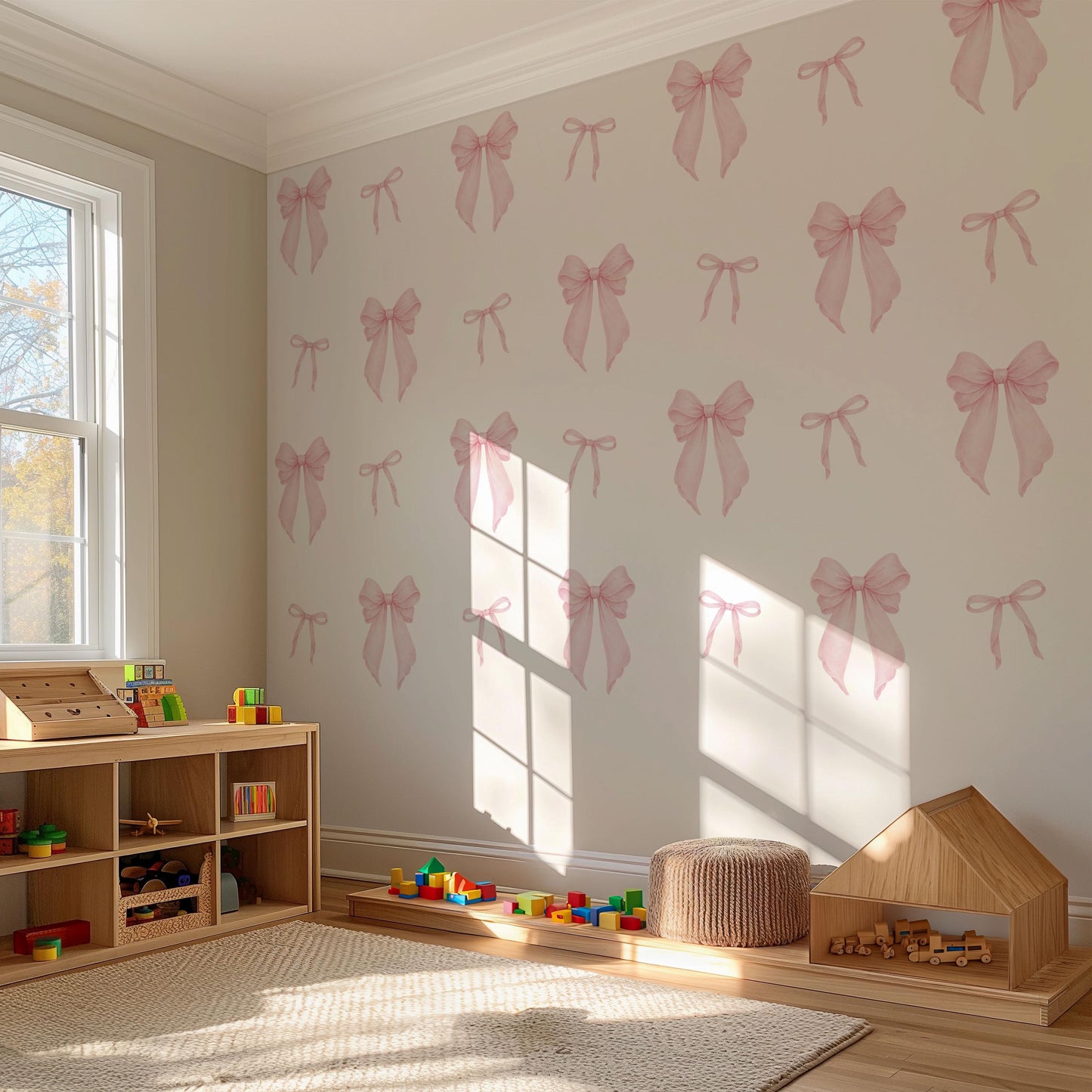 Pink Bow Wall Stickers for Girls Room, Coquette Nursery Decor, Soft Pink Bow Decals, Baby Girl Nursery Wall Stickers, Peel and Stick Decor